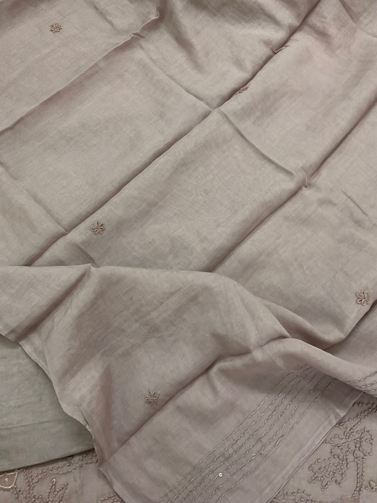 Soft Chanderi Embroidered Suit - Beige