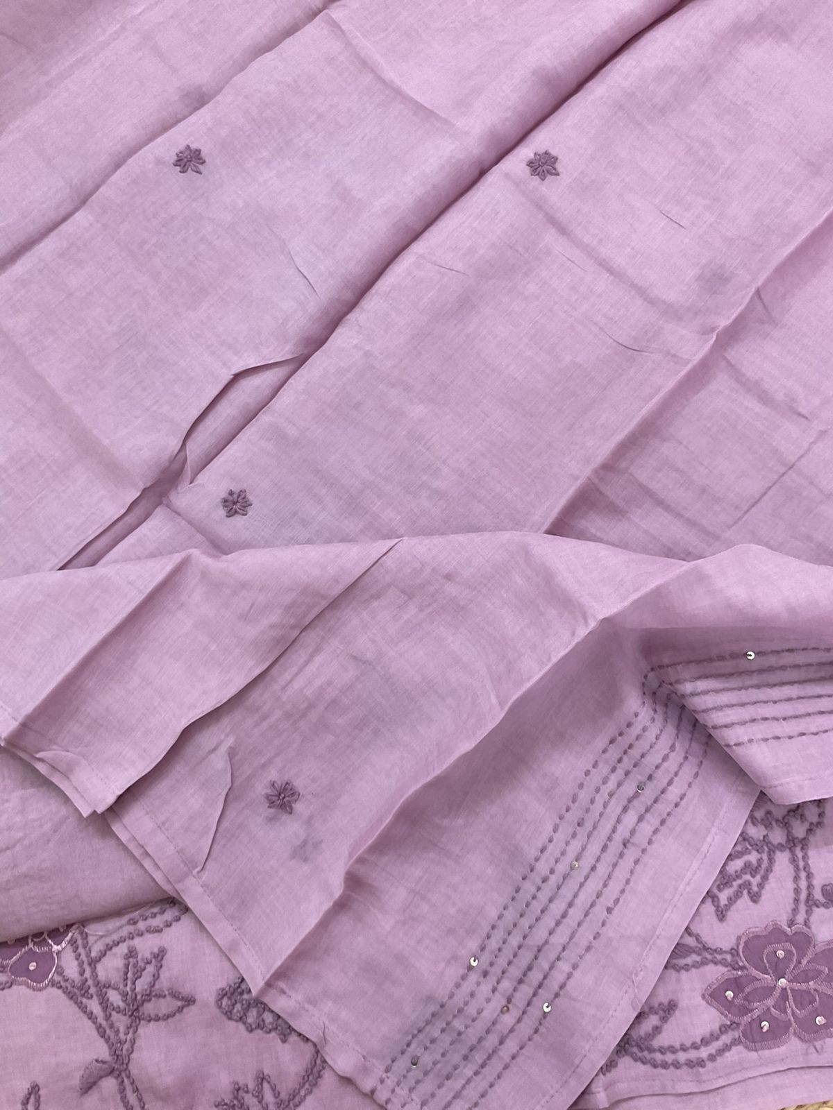 Soft Chanderi Embroidered Suit - Mauve