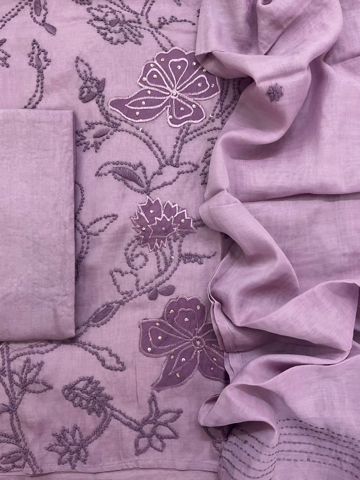 Soft Chanderi Embroidered Suit - Mauve