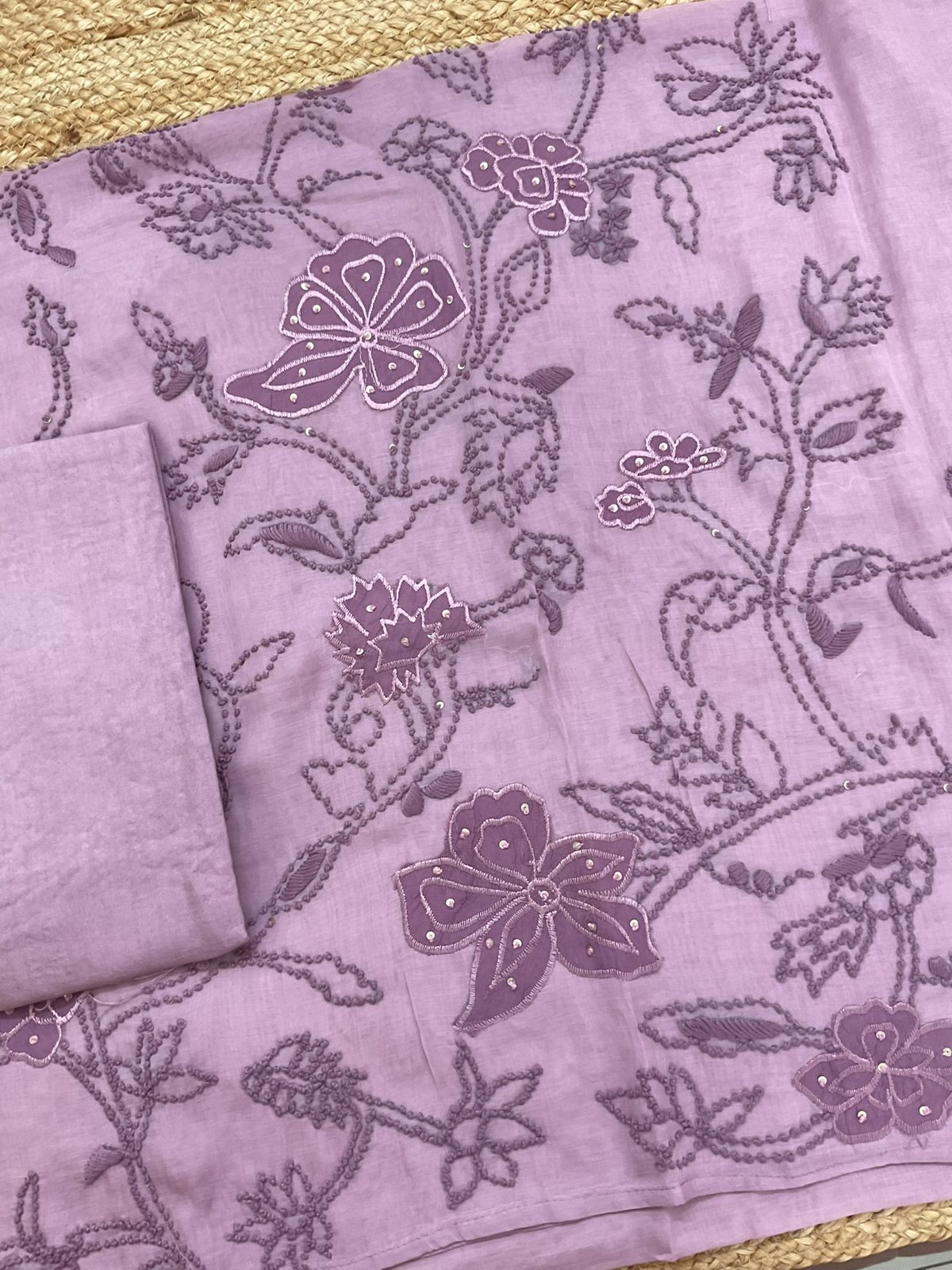 Soft Chanderi Embroidered Suit - Mauve