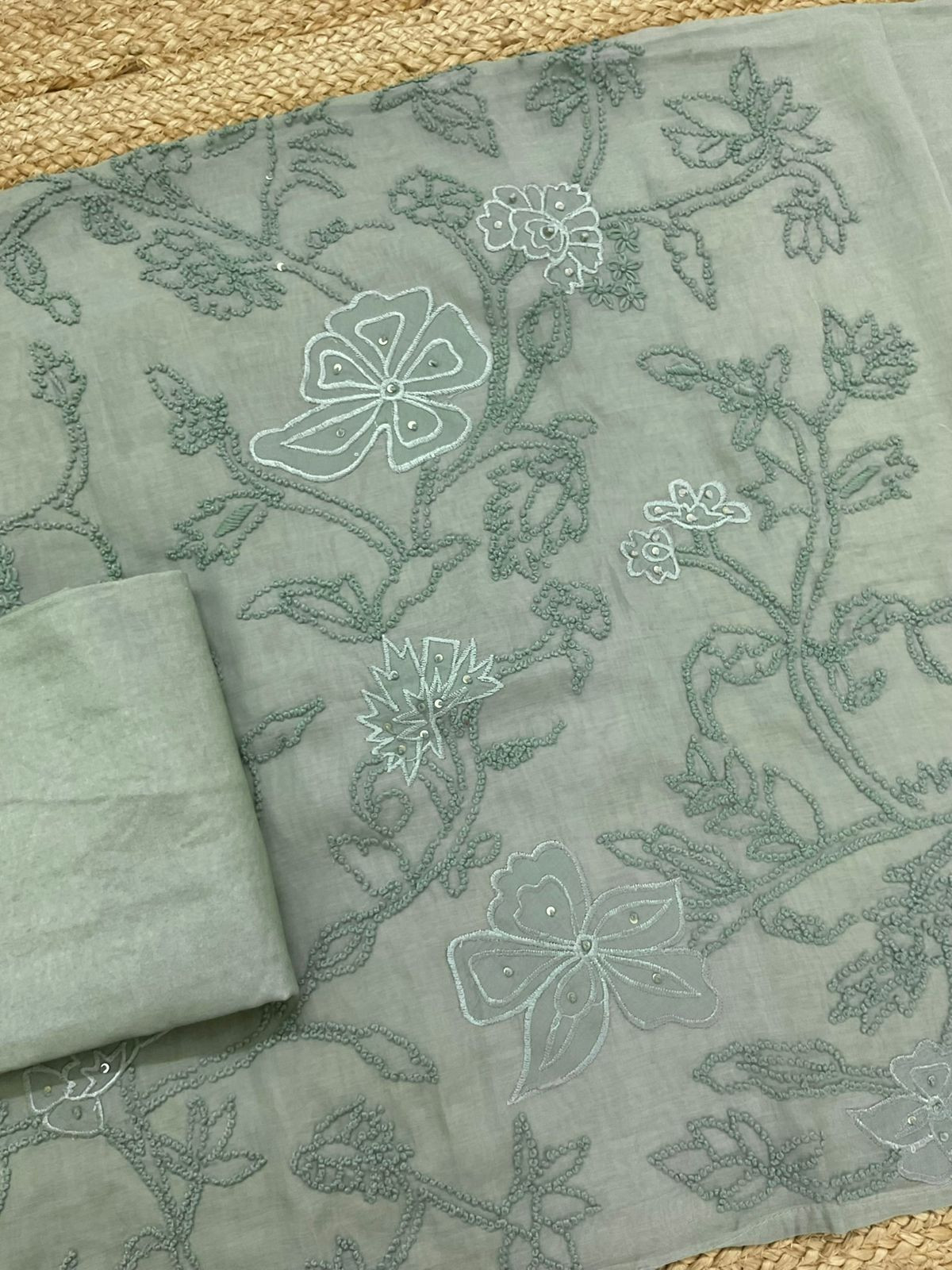 Soft Chanderi Embroidered Suit - Green