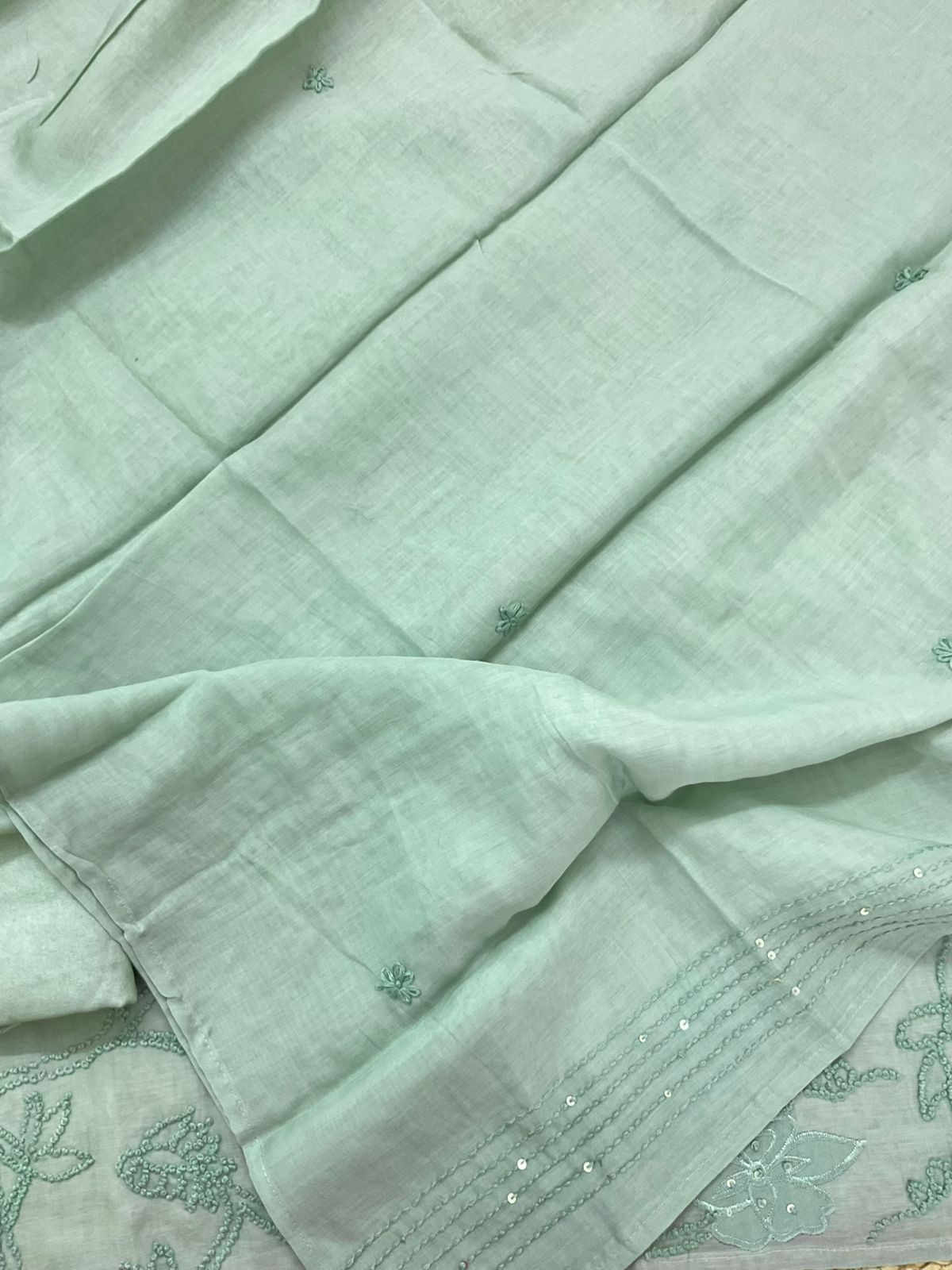 Soft Chanderi Embroidered Suit - Green