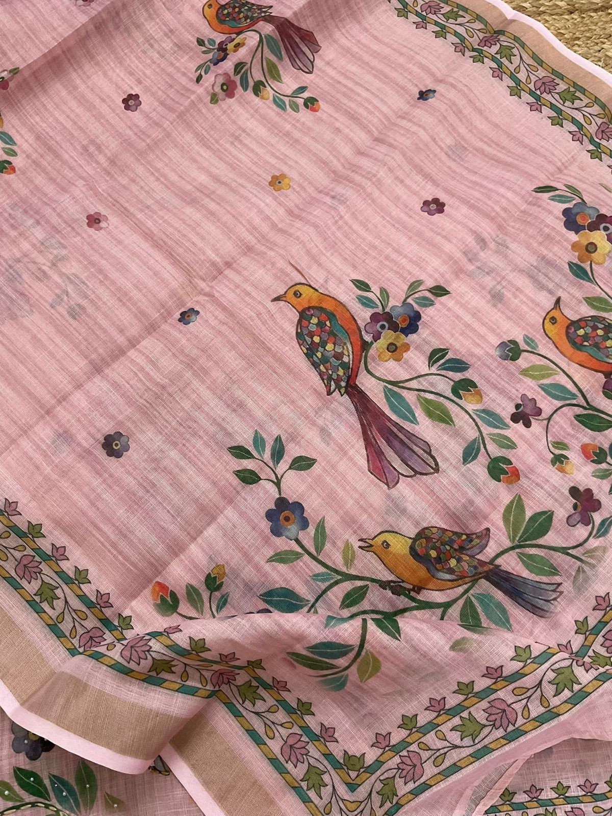 Soft Tissue Slub Cotton Printed Embroidered Suit - Pink