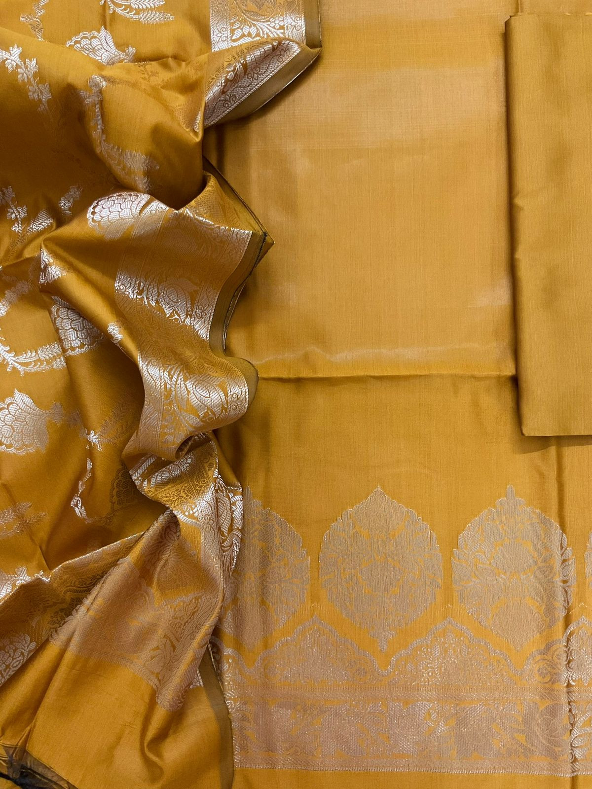 Soft Silk Banarasi Weaved Suit - Yellow