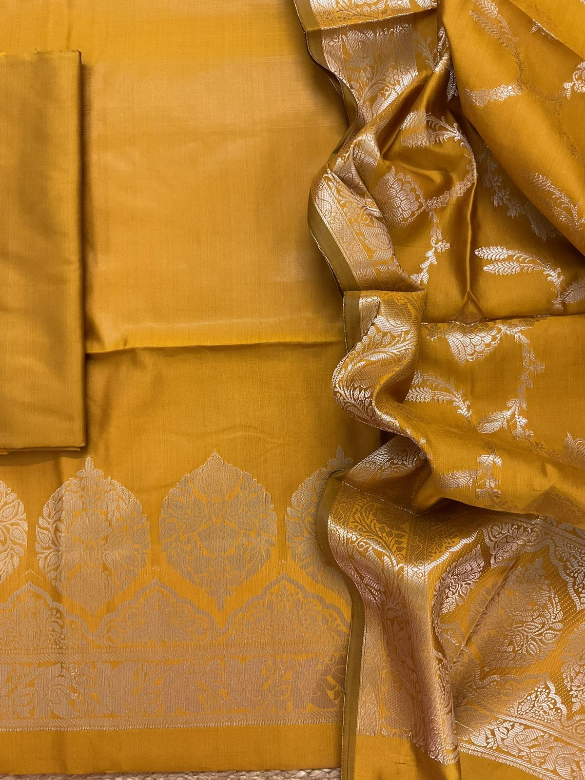 Soft Silk Banarasi Weaved Suit - Yellow