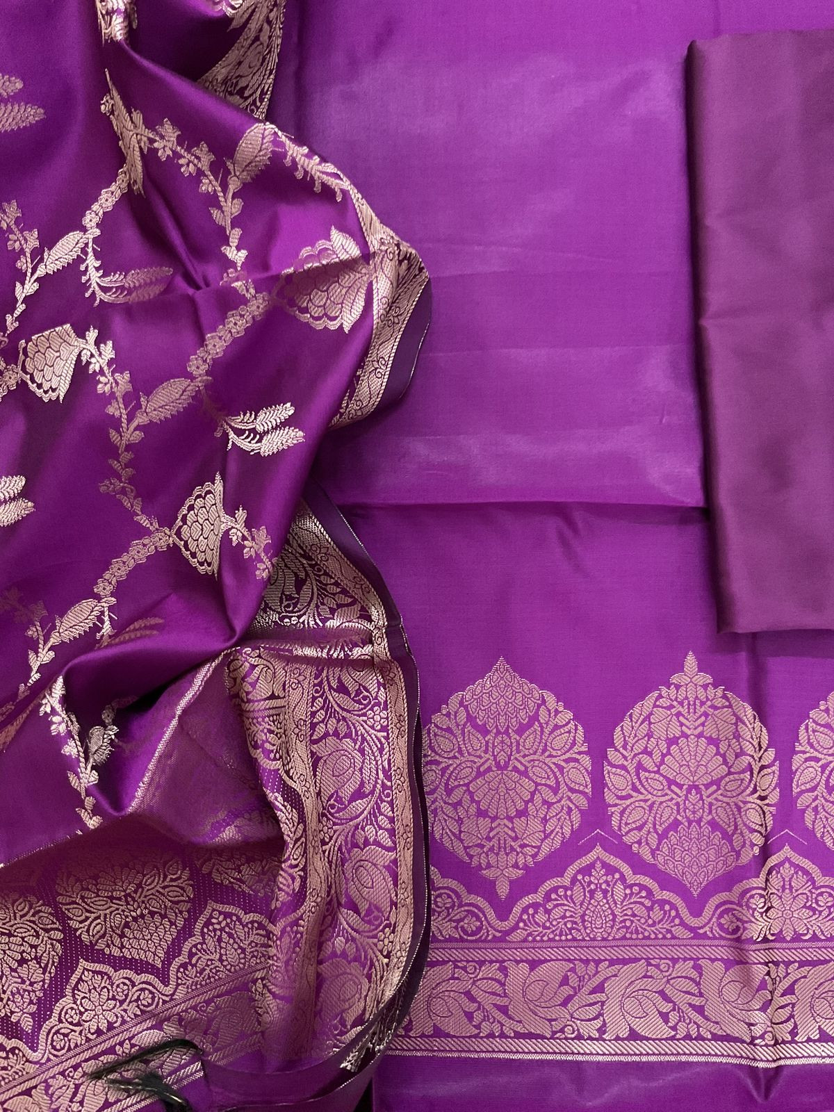 Soft Silk Banarasi Weaved Suit - Violet