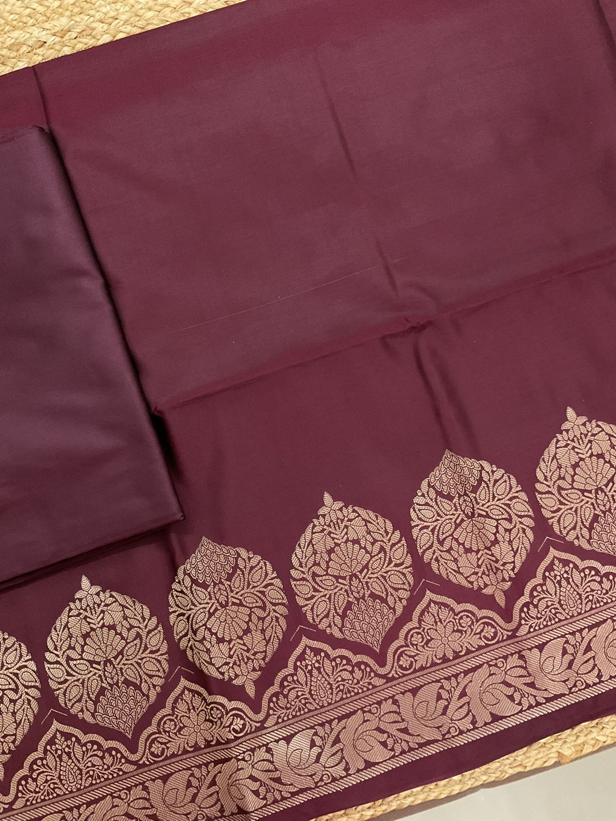 Soft Silk Banarasi Weaved Suit - Maroonish Brown