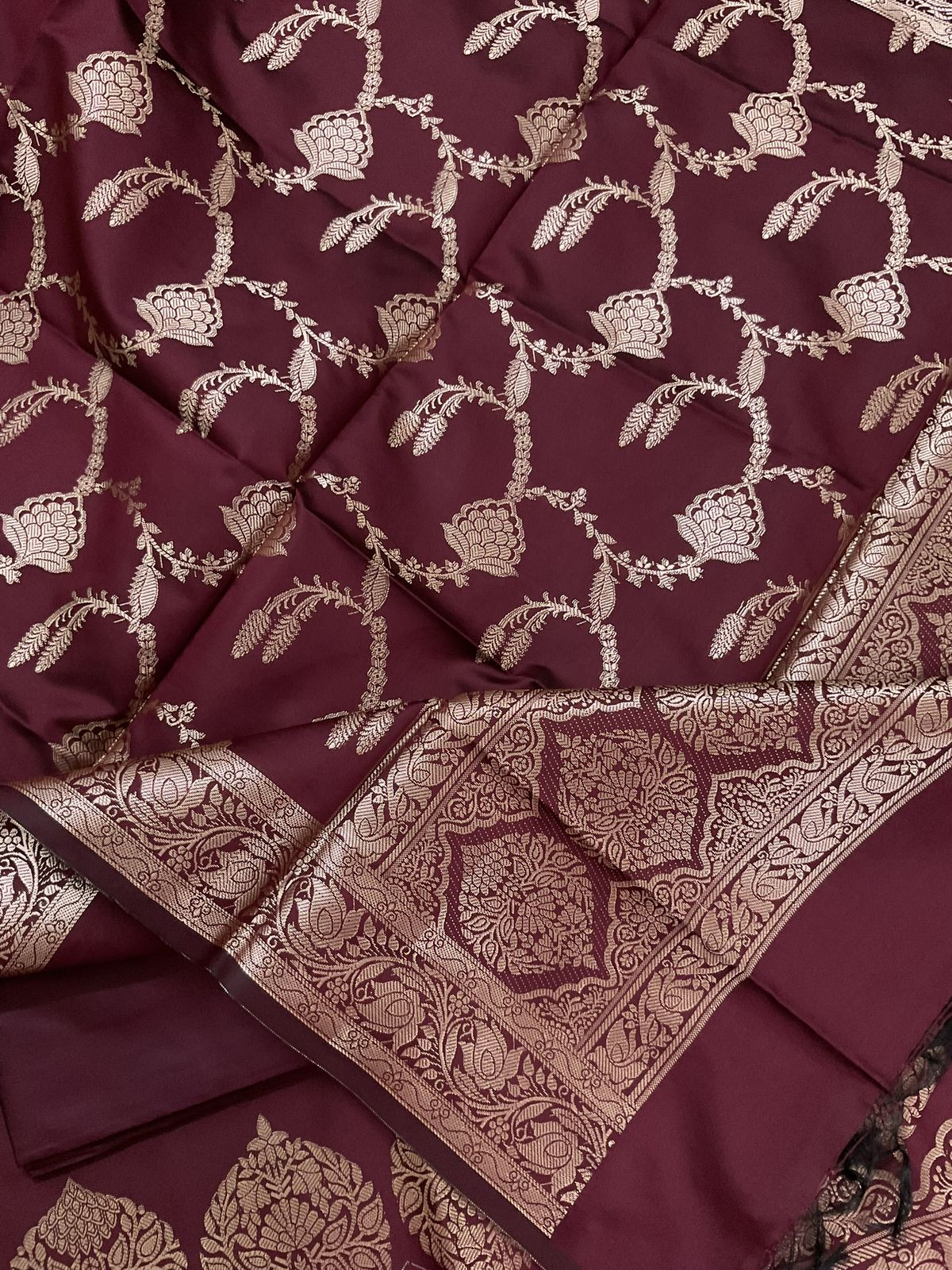 Soft Silk Banarasi Weaved Suit - Maroonish Brown