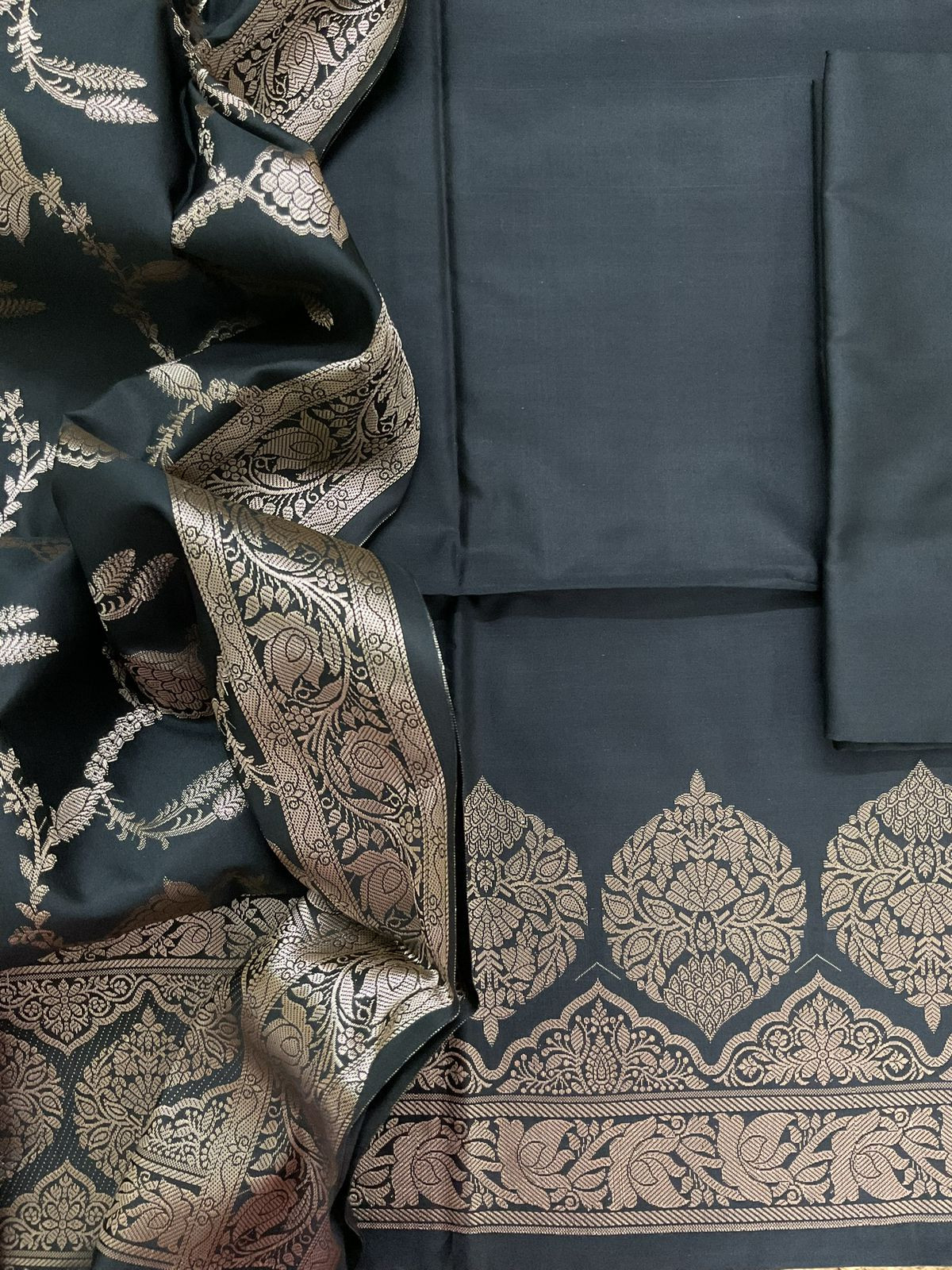 Soft Silk Banarasi Weaved Suit - Black