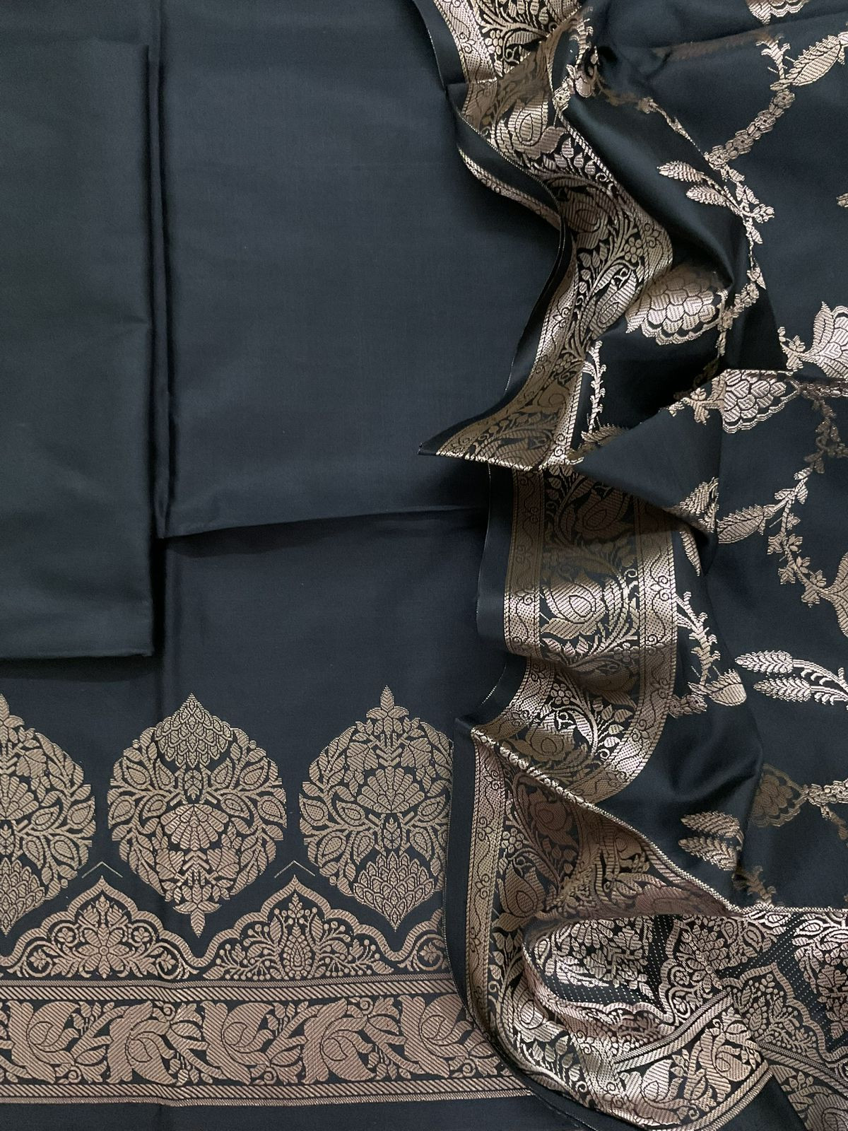 Soft Silk Banarasi Weaved Suit - Black