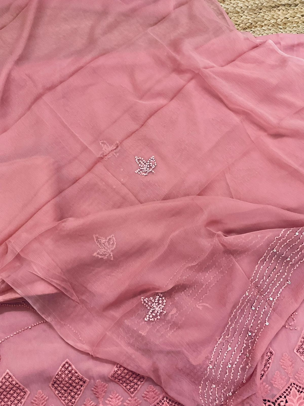 Pure Georgette Embroidered Suit - Pink