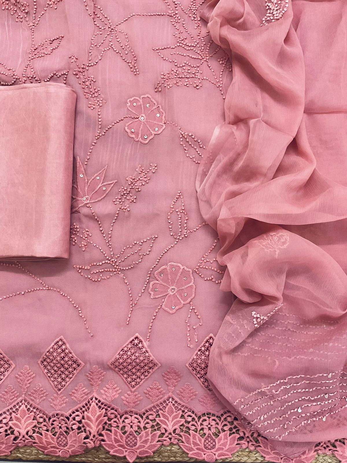 Pure Georgette Embroidered Suit - Pink