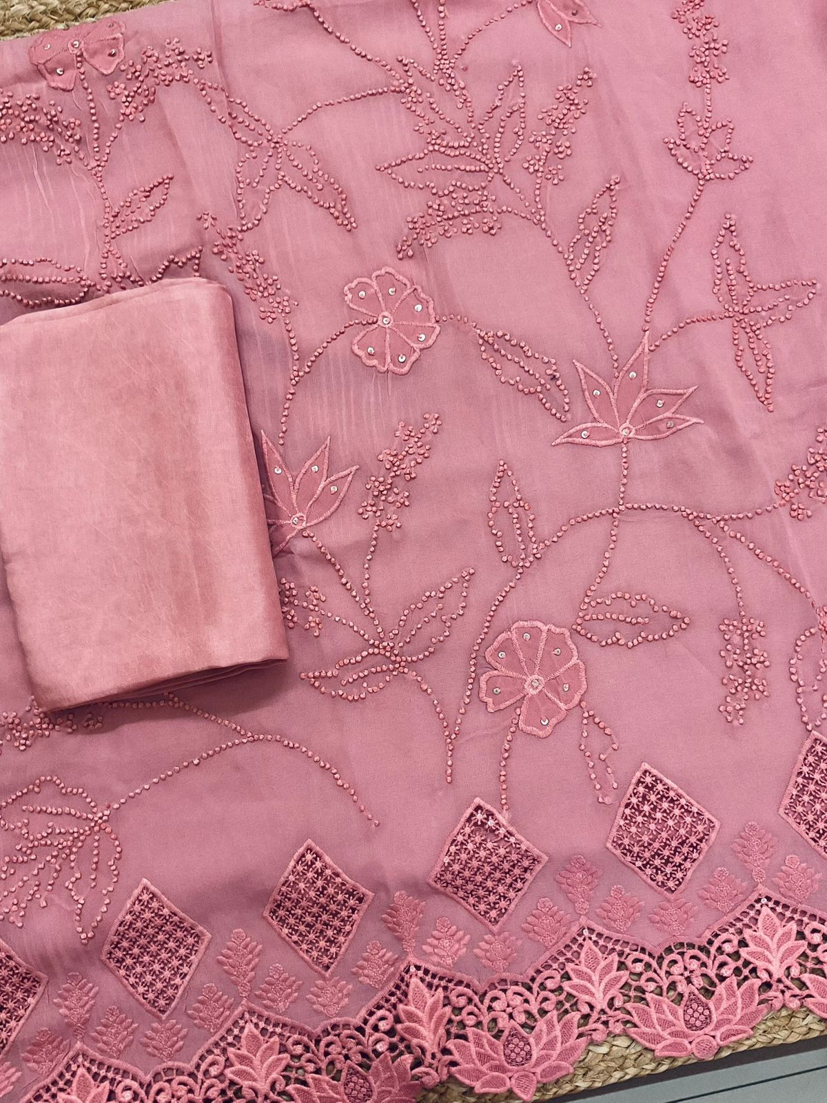 Pure Georgette Embroidered Suit - Pink