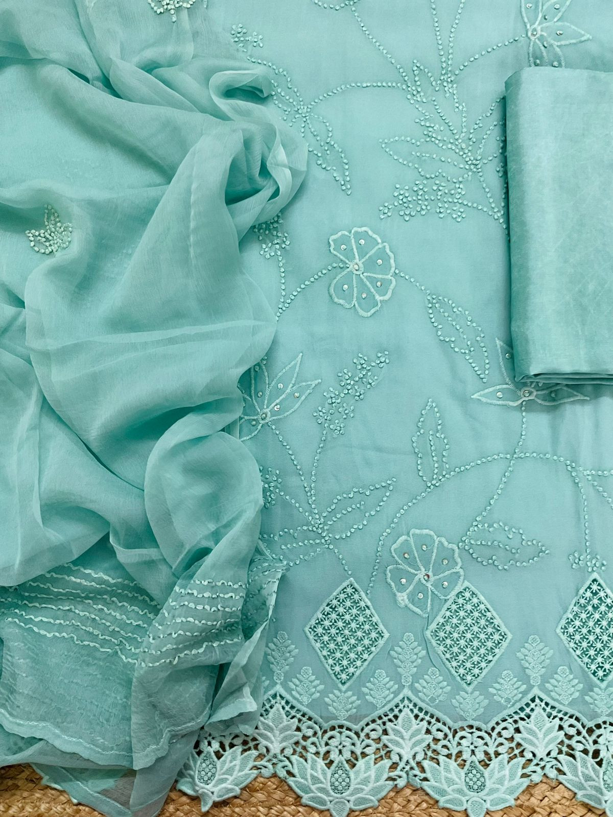 Pure Georgette Embroidered Suit - Blue