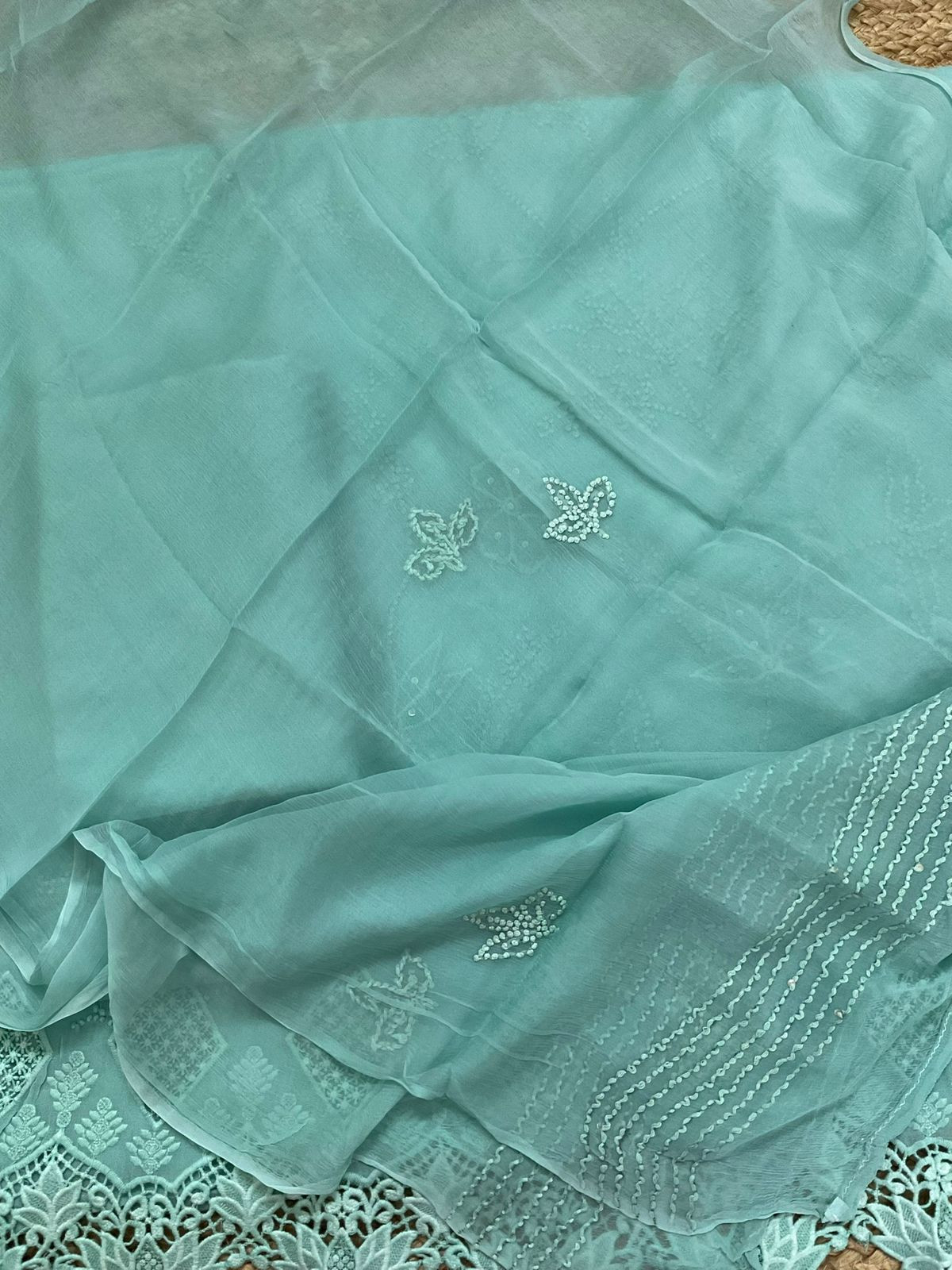 Pure Georgette Embroidered Suit - Blue