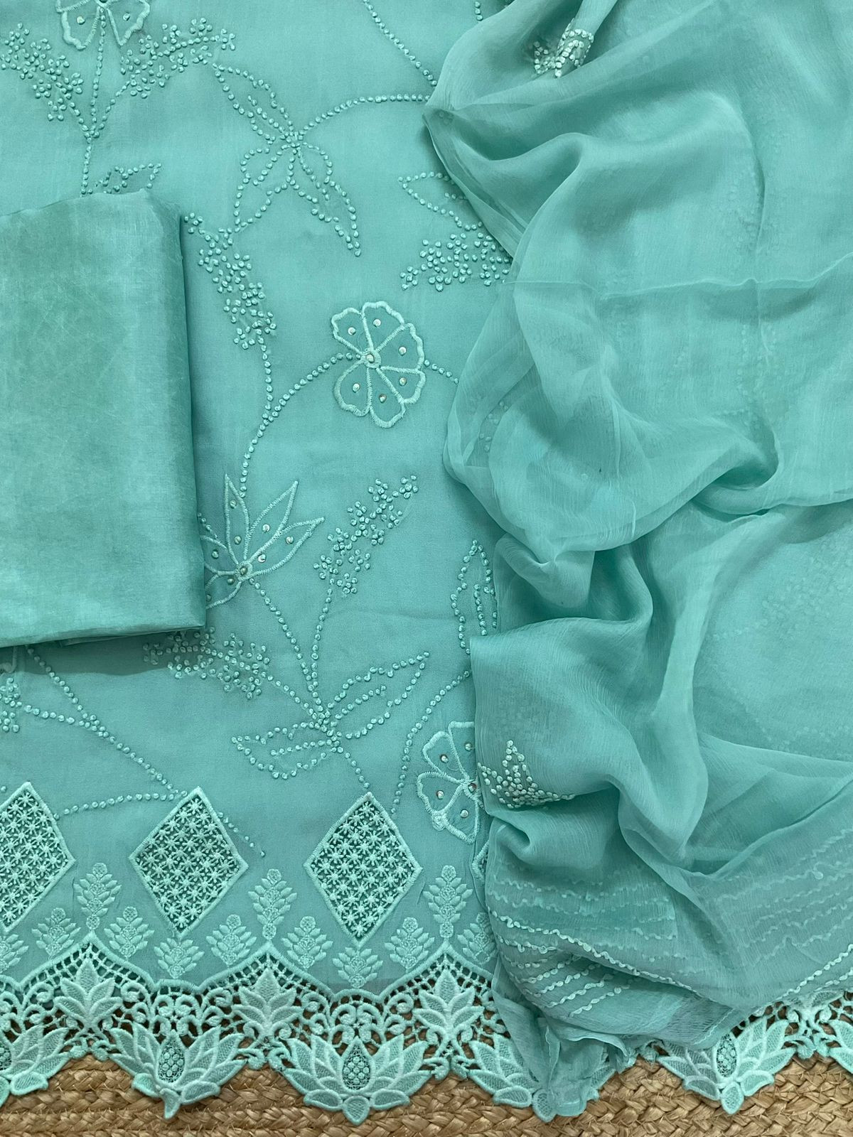 Pure Georgette Embroidered Suit - Blue