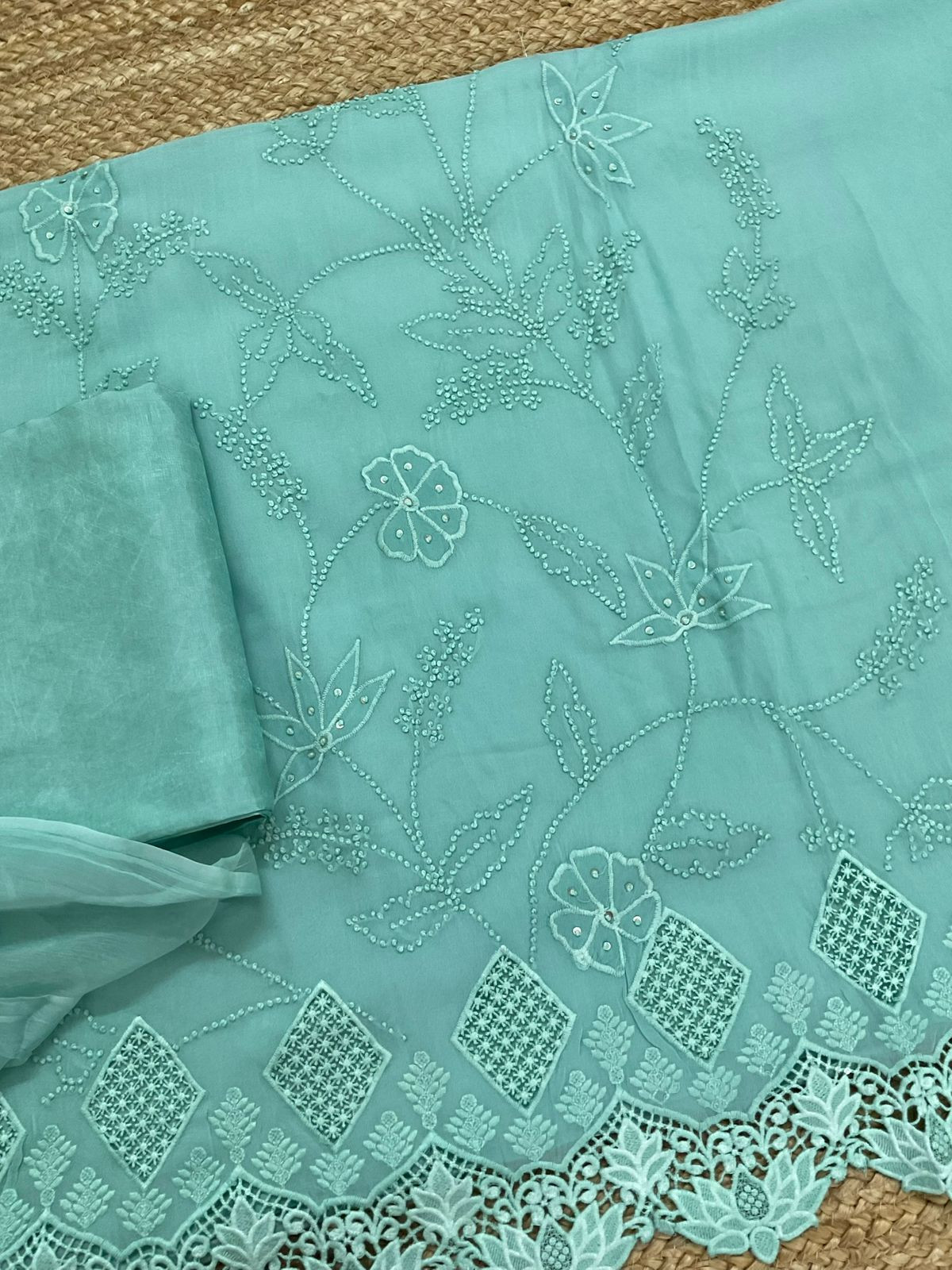 Pure Georgette Embroidered Suit - Blue