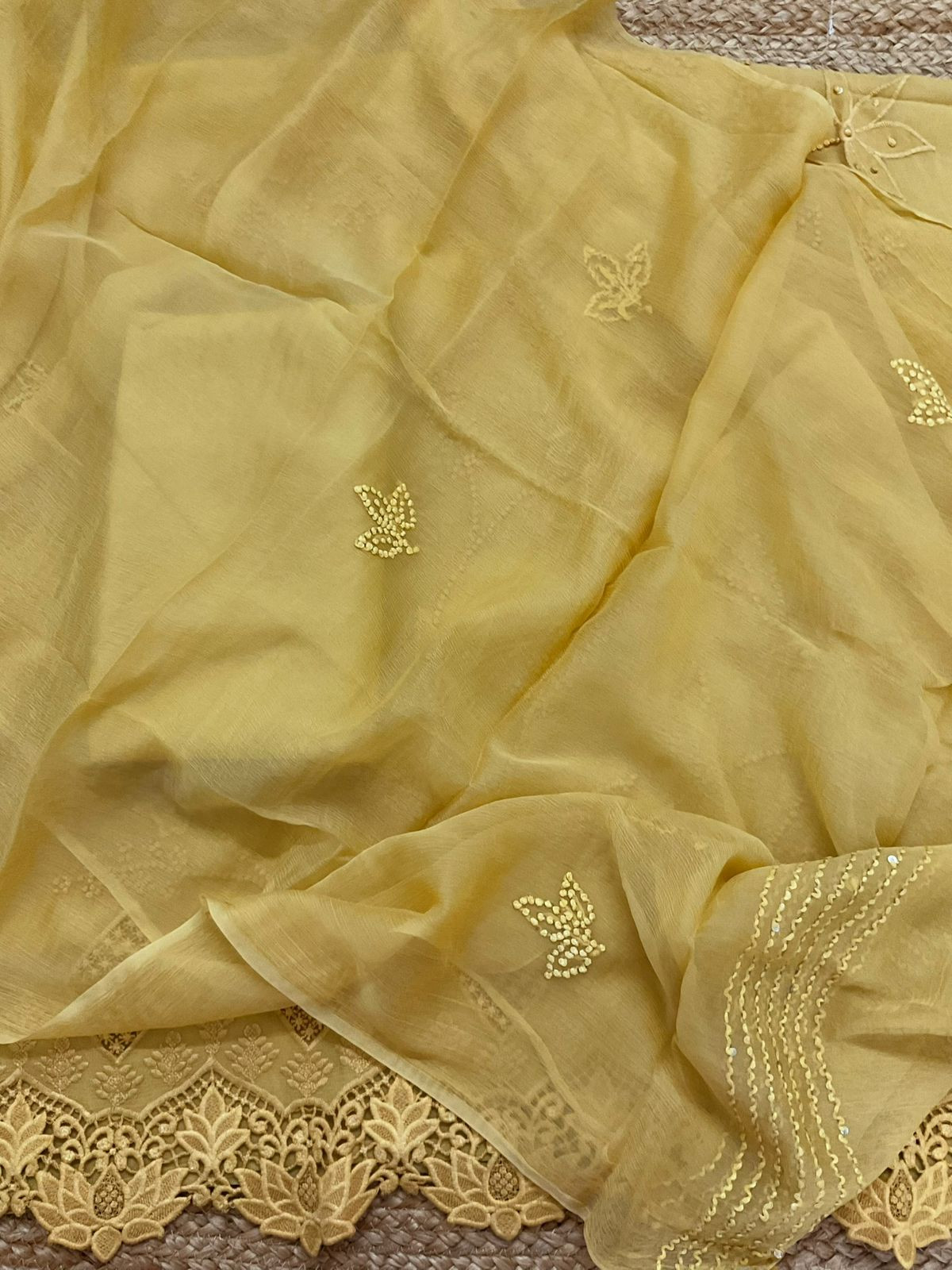 Pure Georgette Embroidered Suit - Yellow