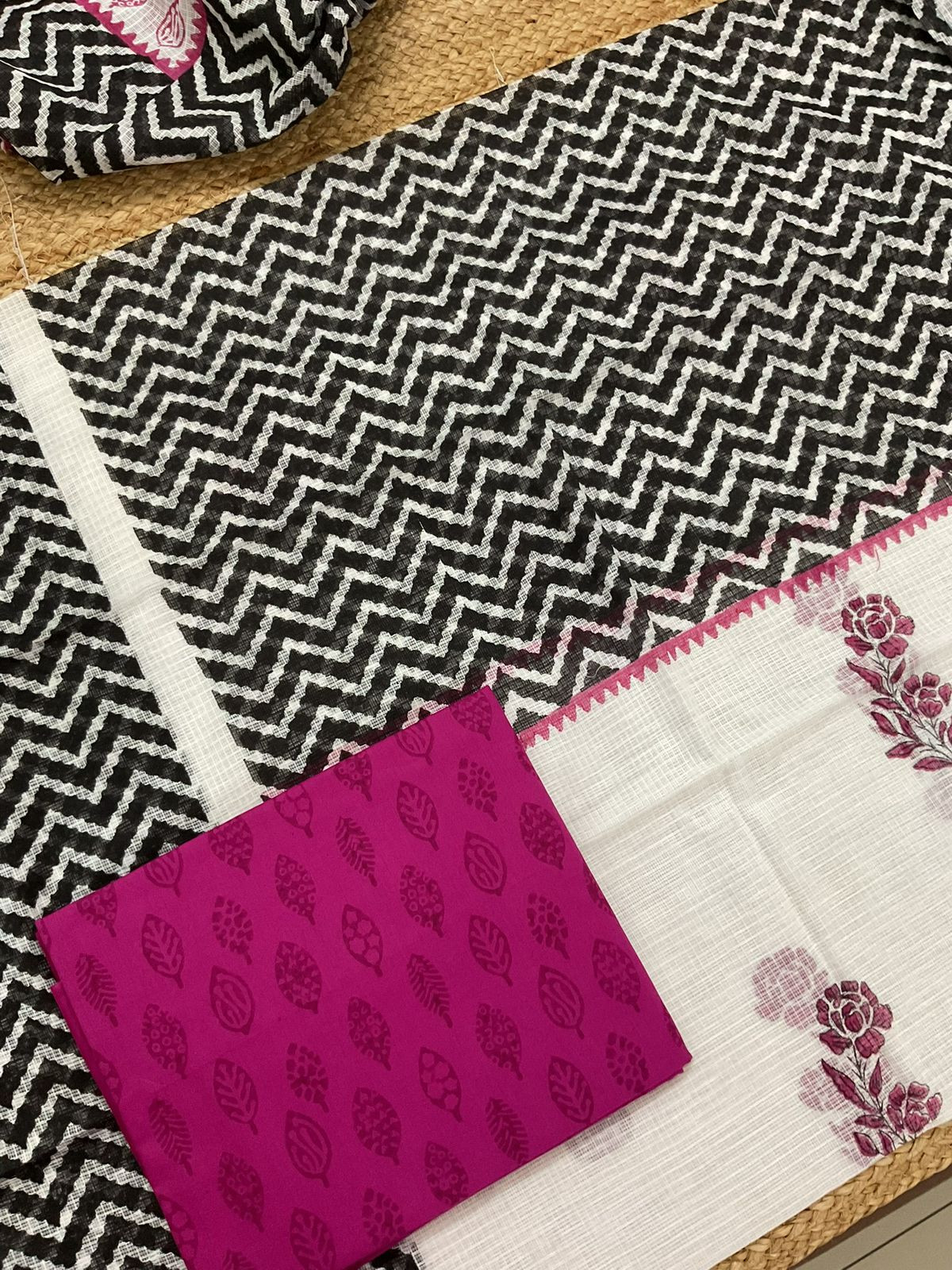 Pure Kota Cotton Printed Suit - White