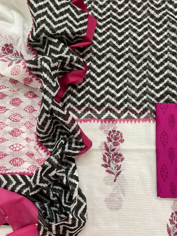 Image of Pure Kota Cotton Printed Suit - White