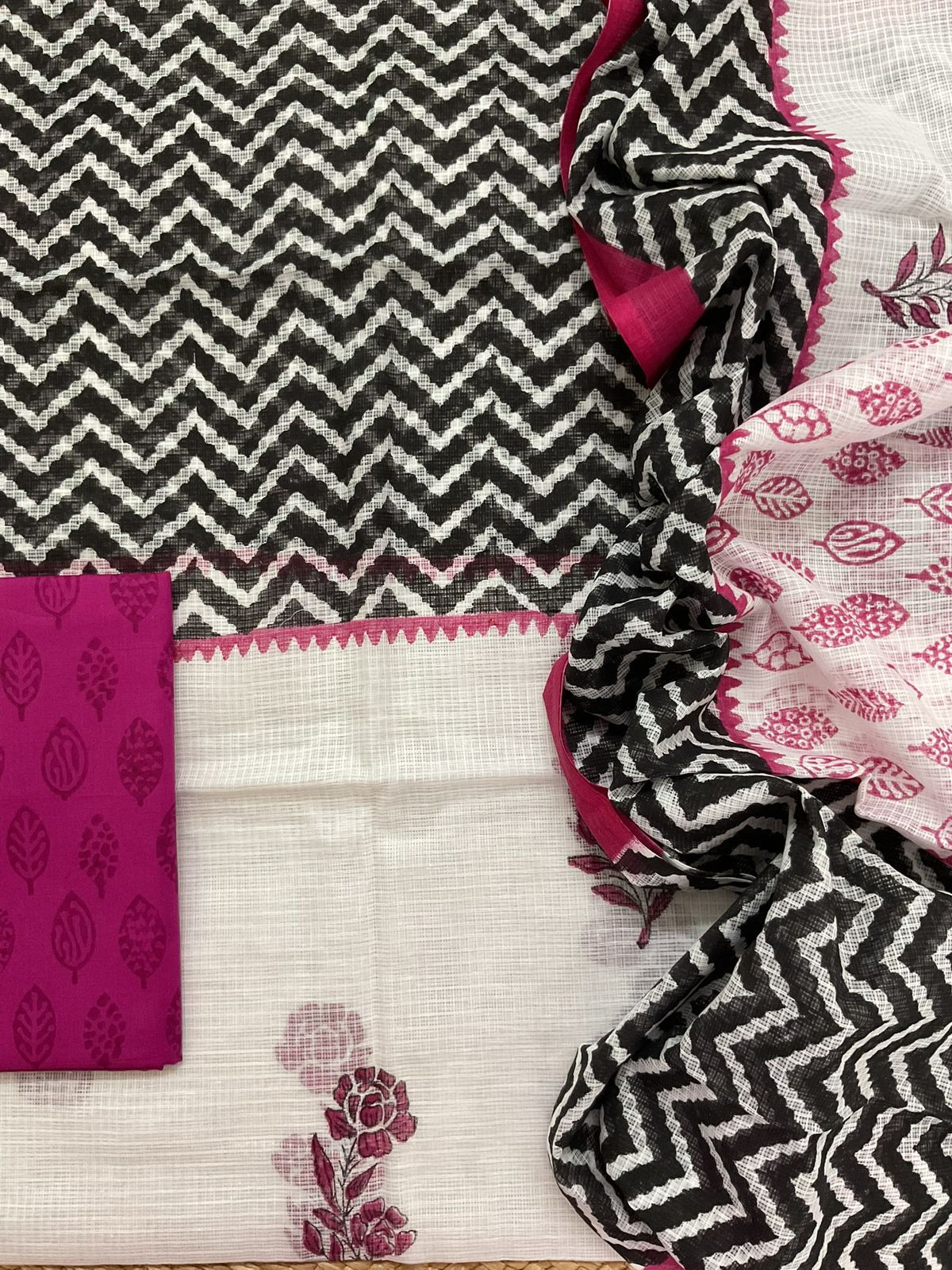 Pure Kota Cotton Printed Suit - White