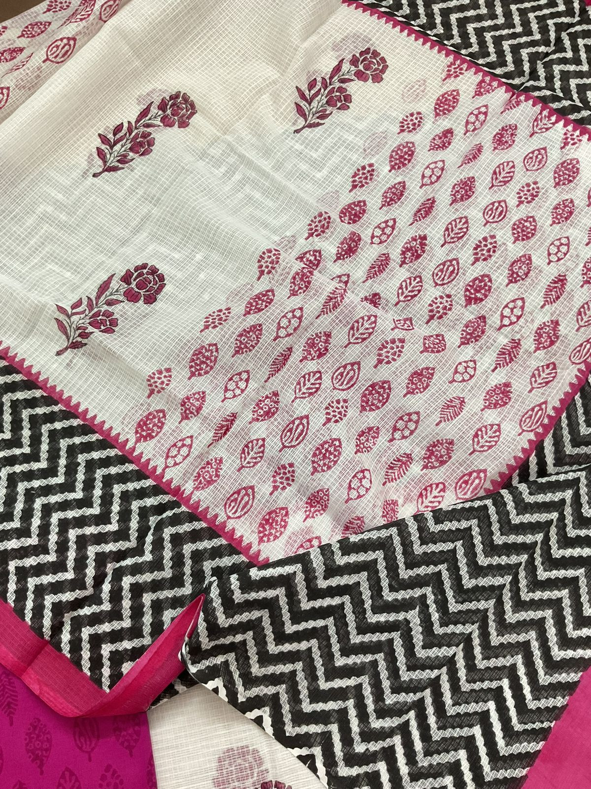 Pure Kota Cotton Printed Suit - White