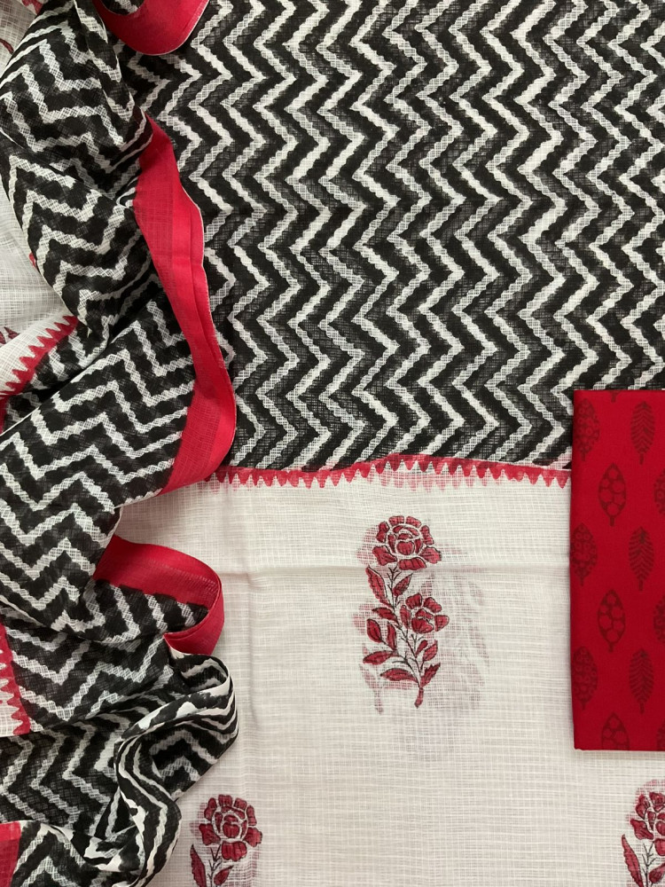 Image of Pure Kota Cotton Printed Suit - White