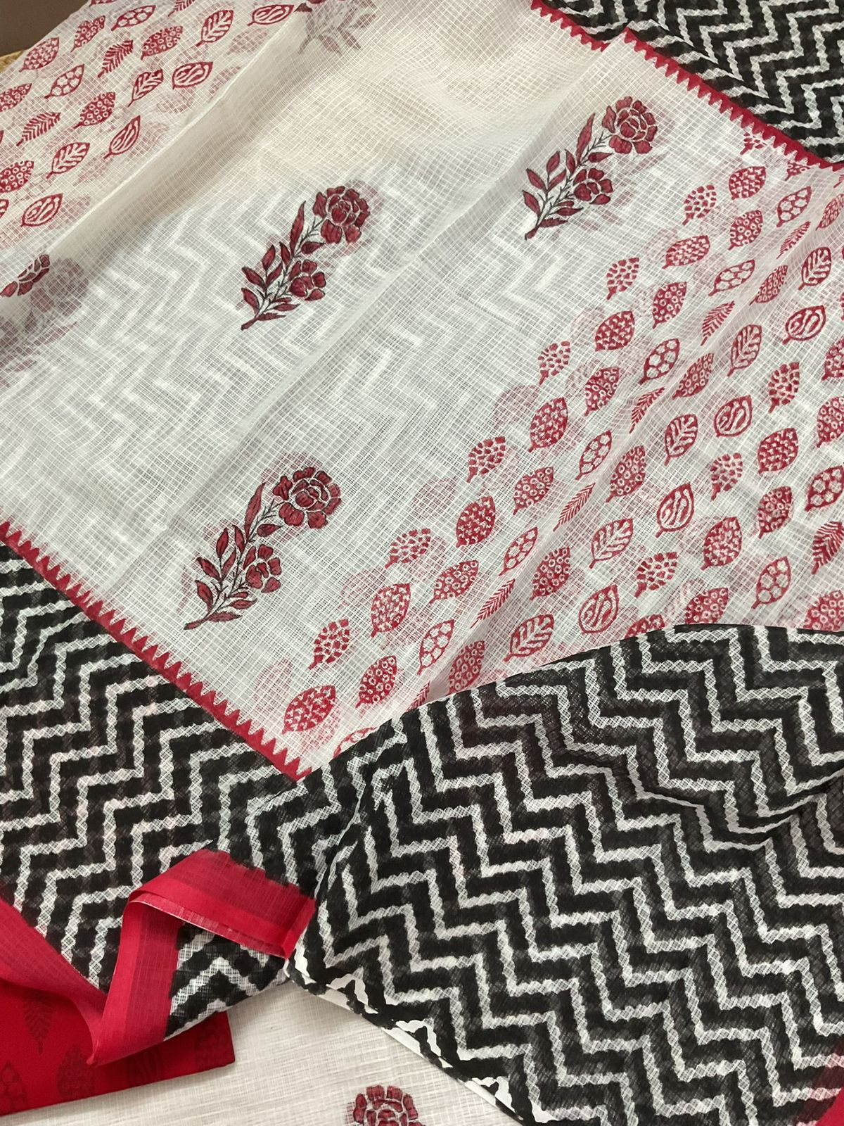 Pure Kota Cotton Printed Suit - White