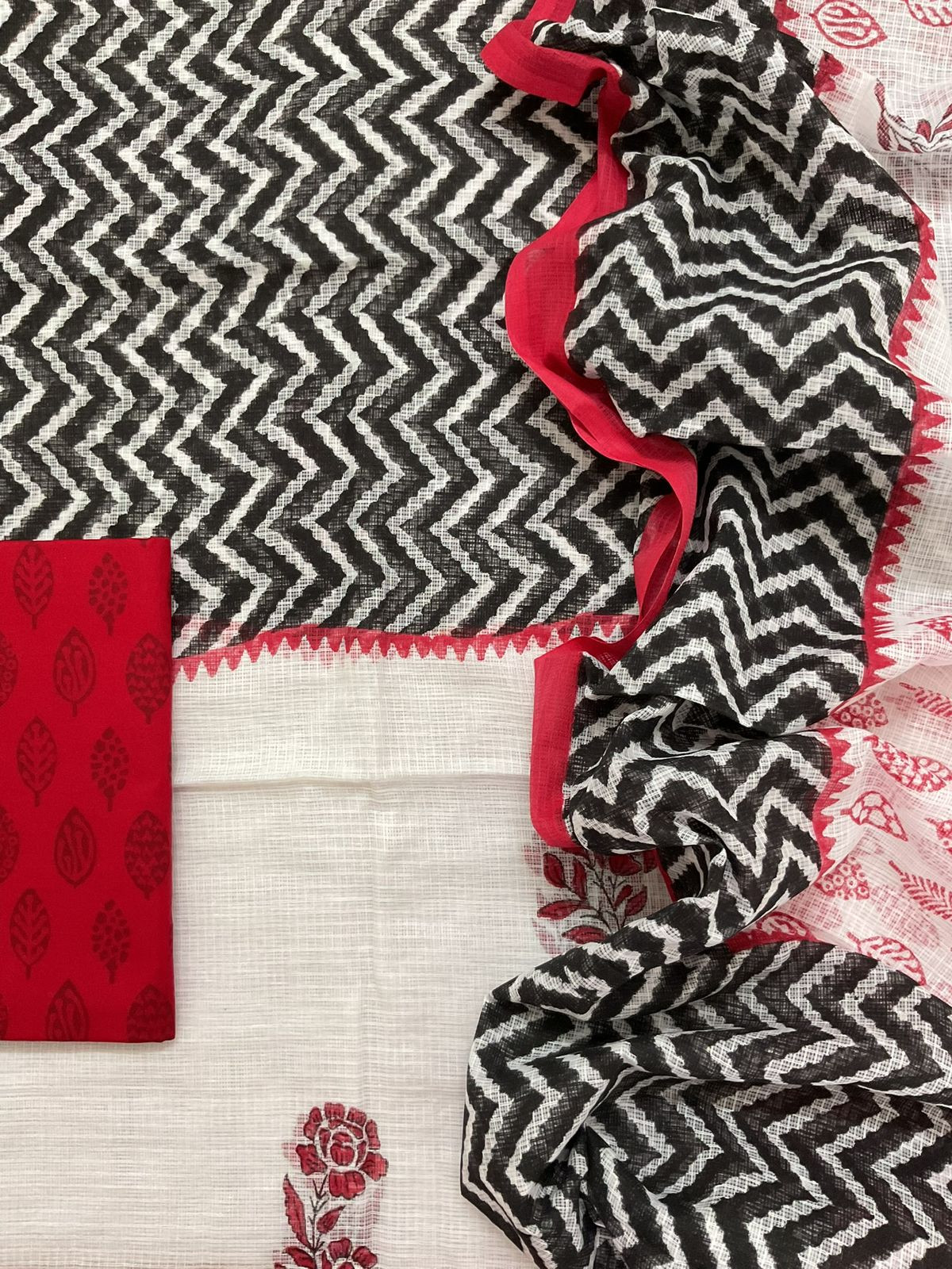 Pure Kota Cotton Printed Suit - White