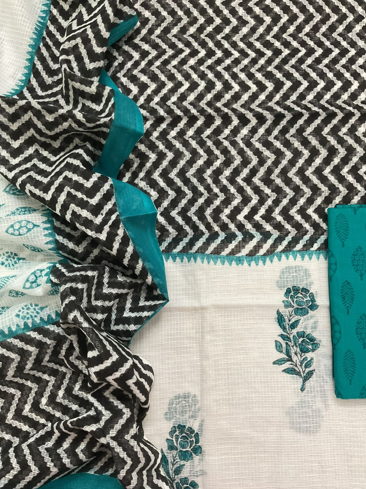 Pure Kota Cotton Printed Suit - White