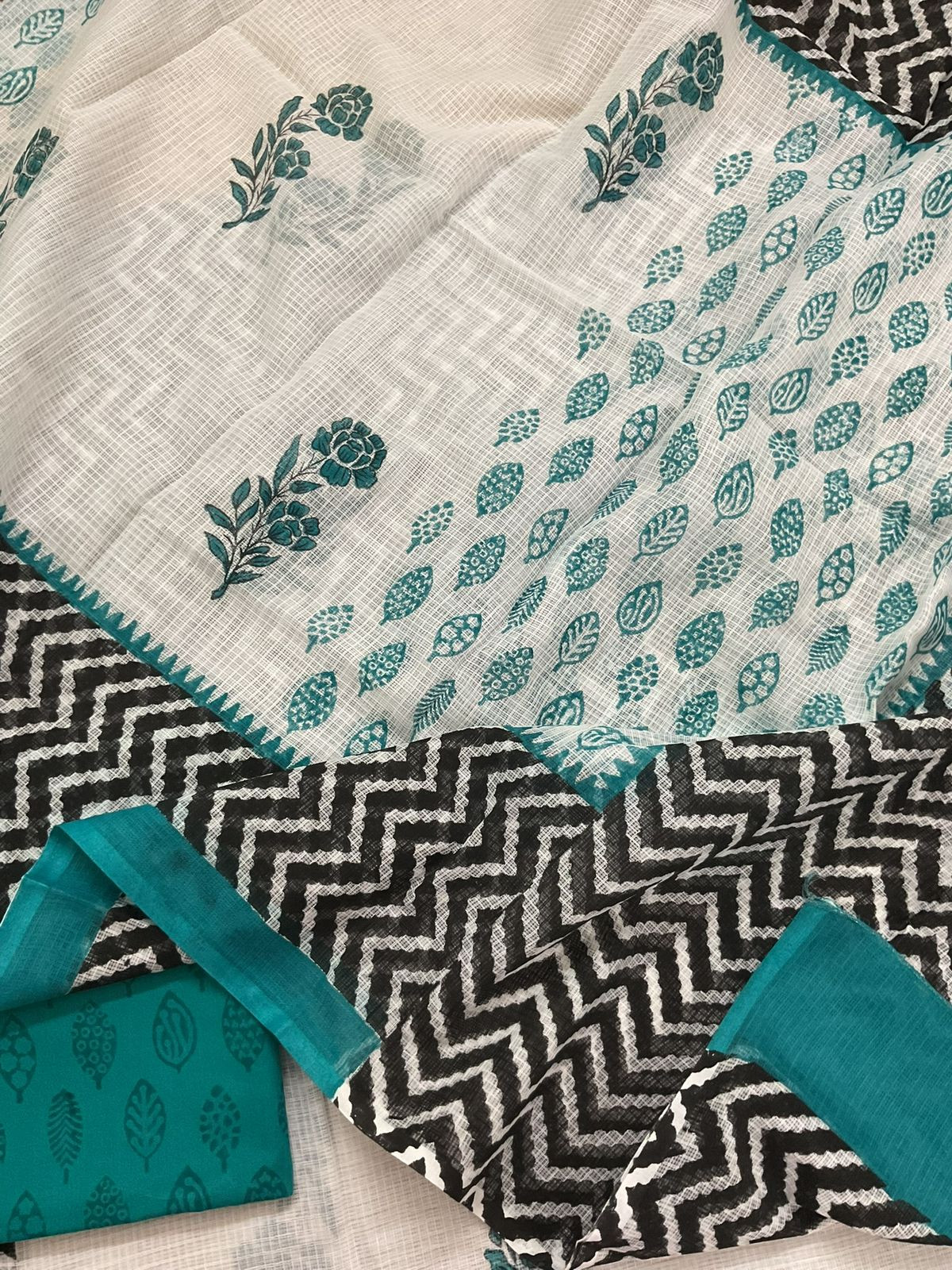 Pure Kota Cotton Printed Suit - White