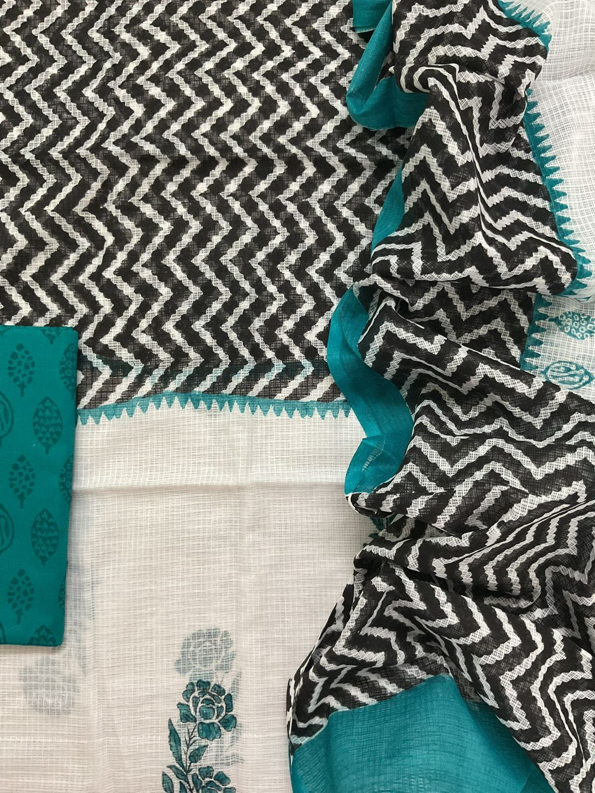 Pure Kota Cotton Printed Suit - White