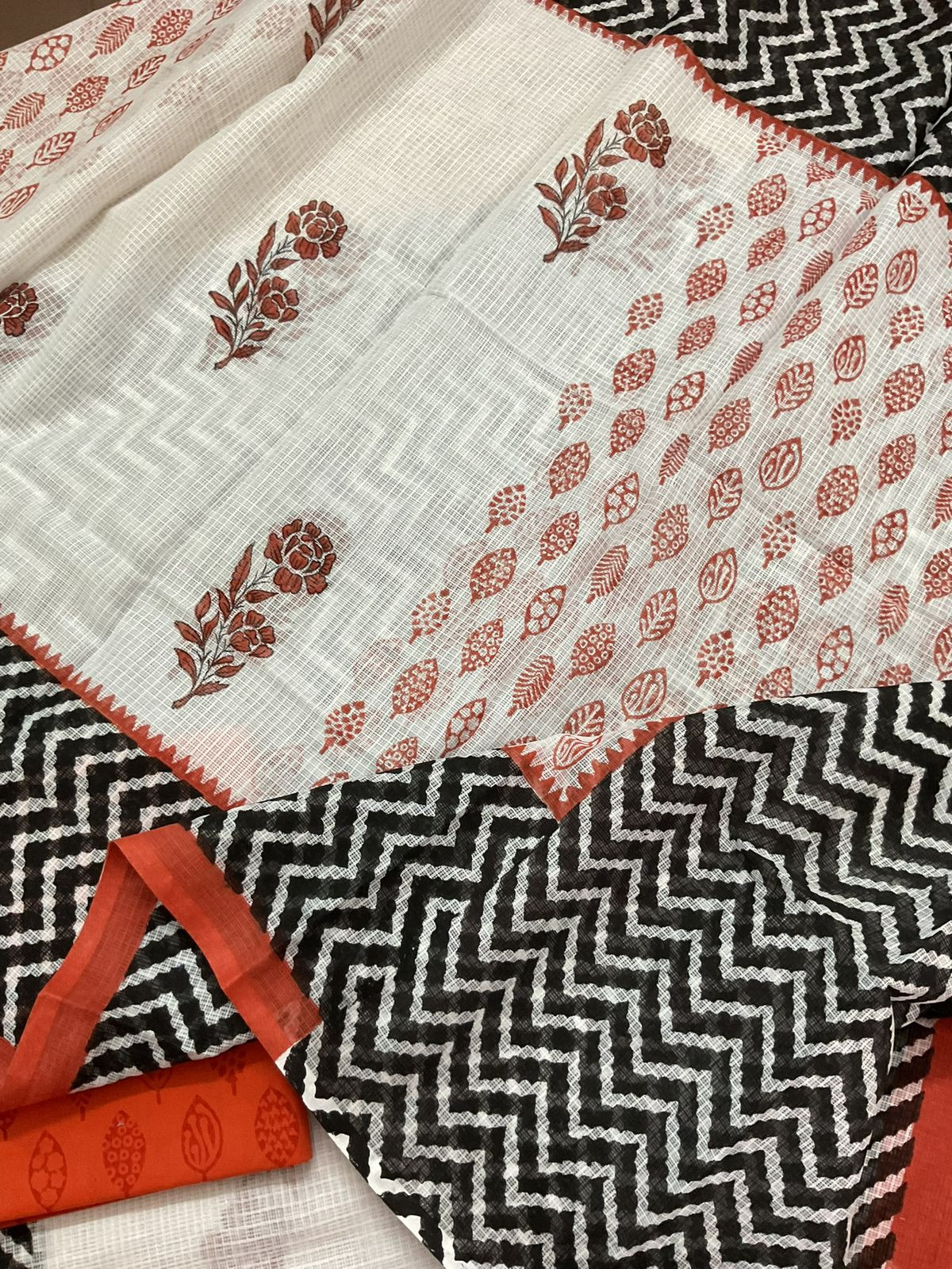 Pure Kota Cotton Printed Suit - White