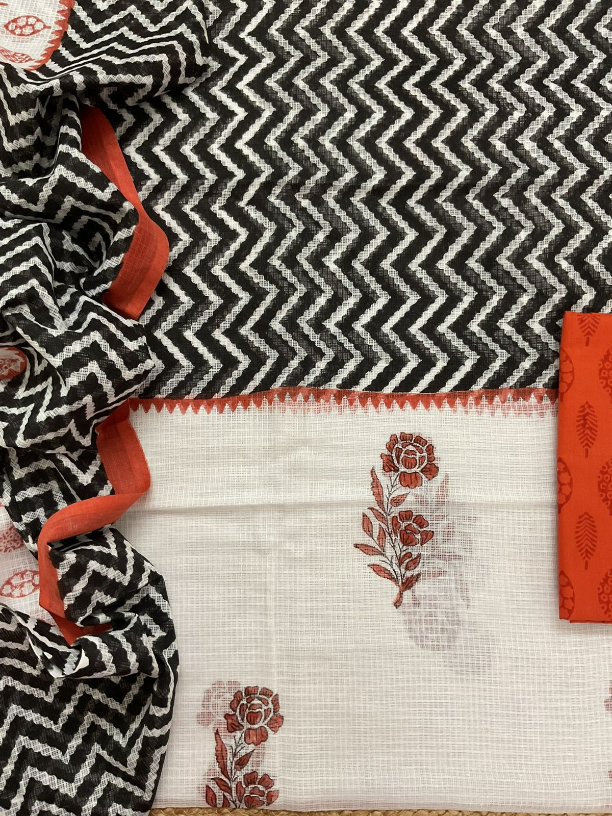 Pure Kota Cotton Printed Suit - White