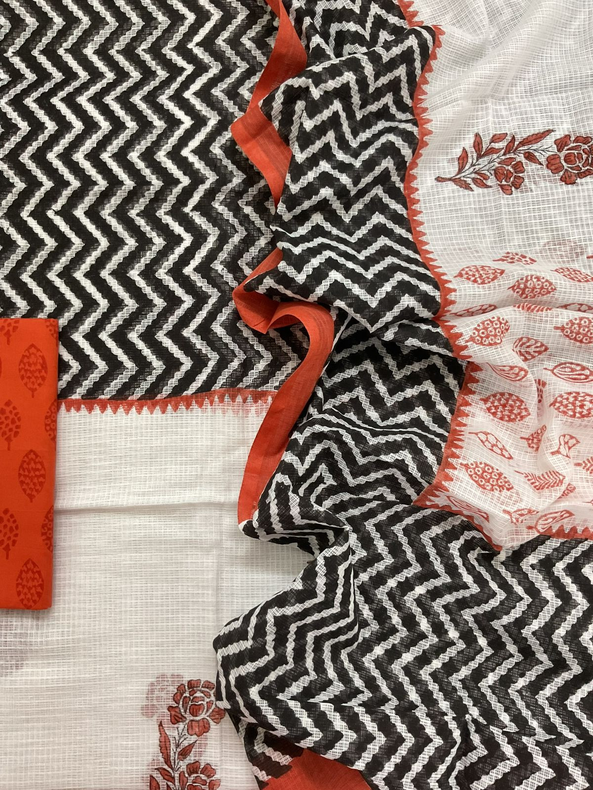 Pure Kota Cotton Printed Suit - White