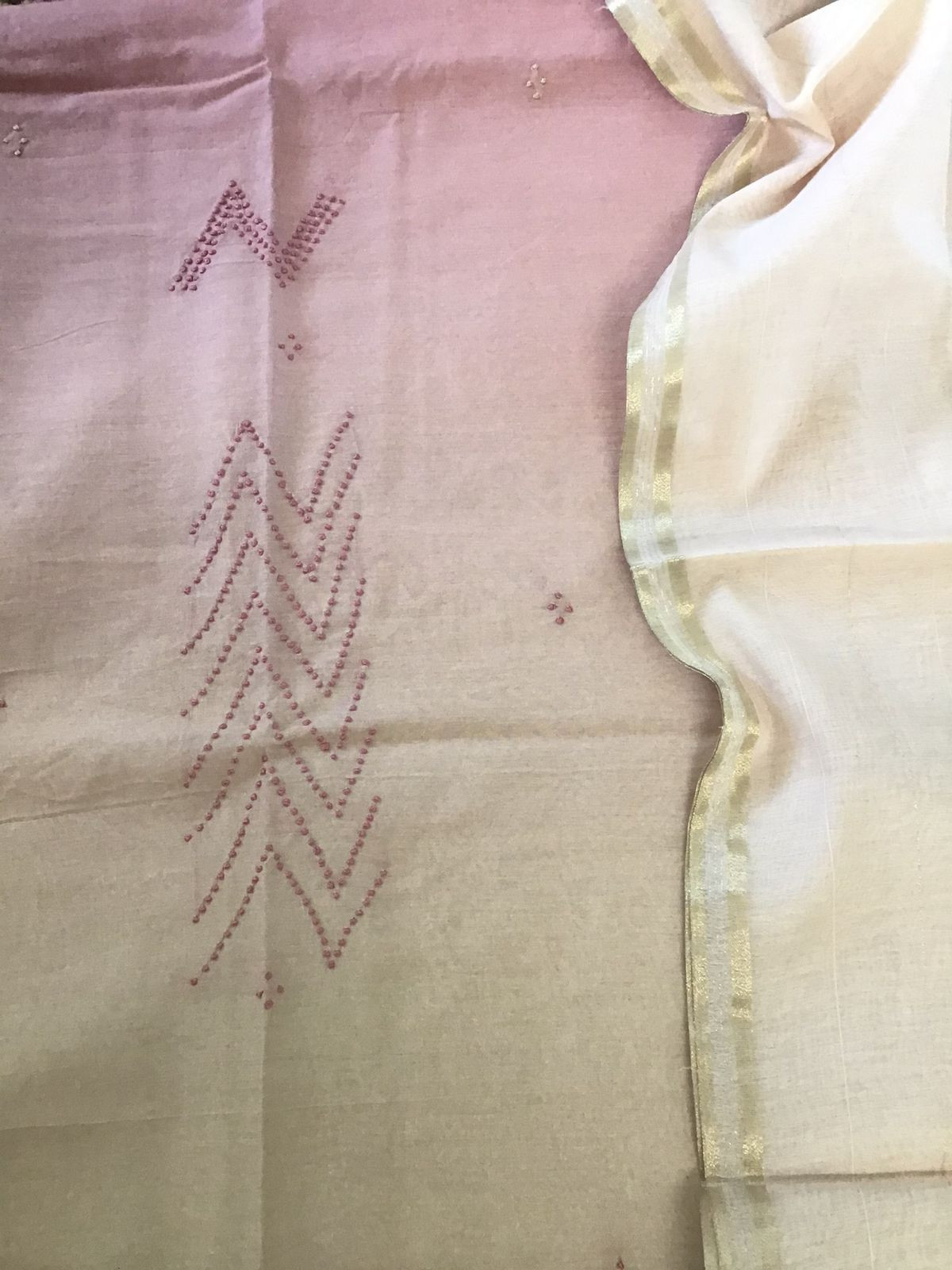 Pure Chanderi Shaded Embroidered Suit - Pink