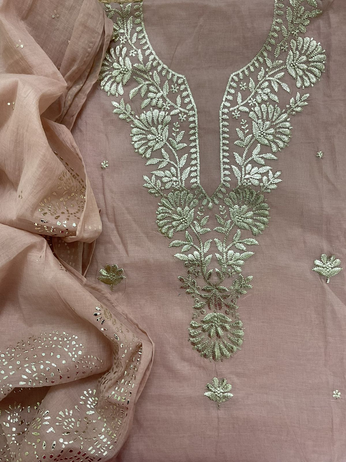 Pure Chanderi Embroidered Suit - Onion Pink