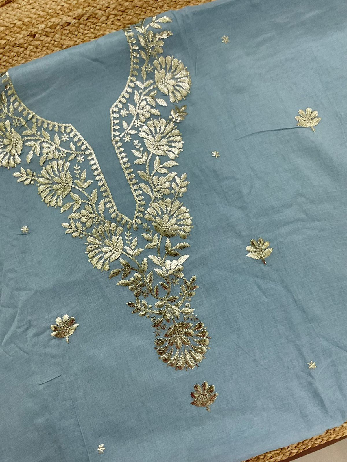 Pure Chanderi Embroidered Suit - Blue