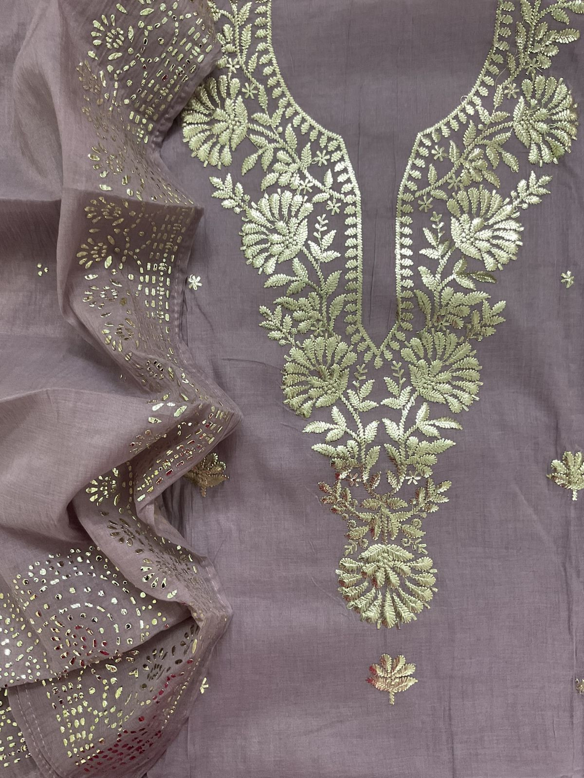 Pure Chanderi Embroidered Suit - Lavender