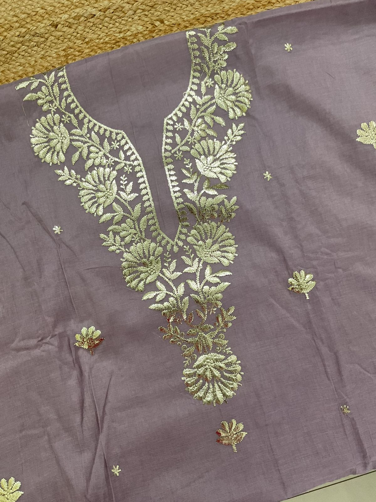 Pure Chanderi Embroidered Suit - Lavender
