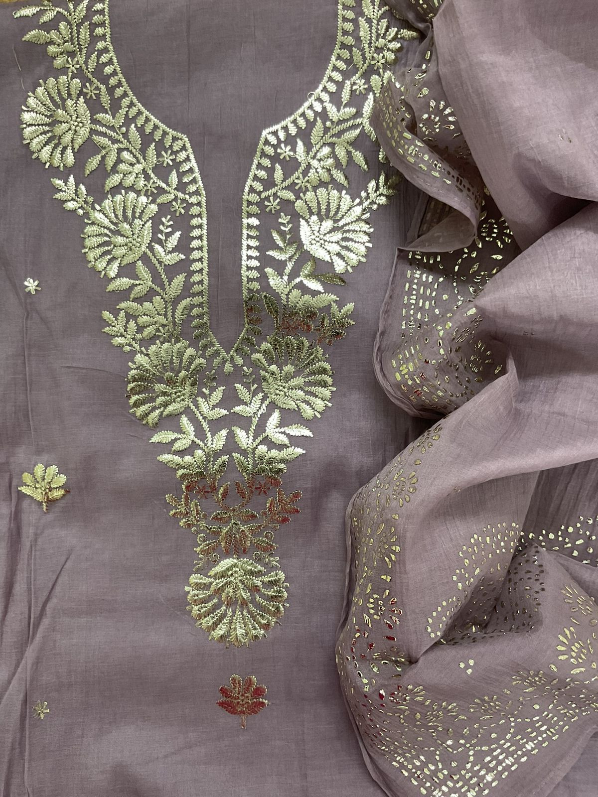 Pure Chanderi Embroidered Suit - Lavender