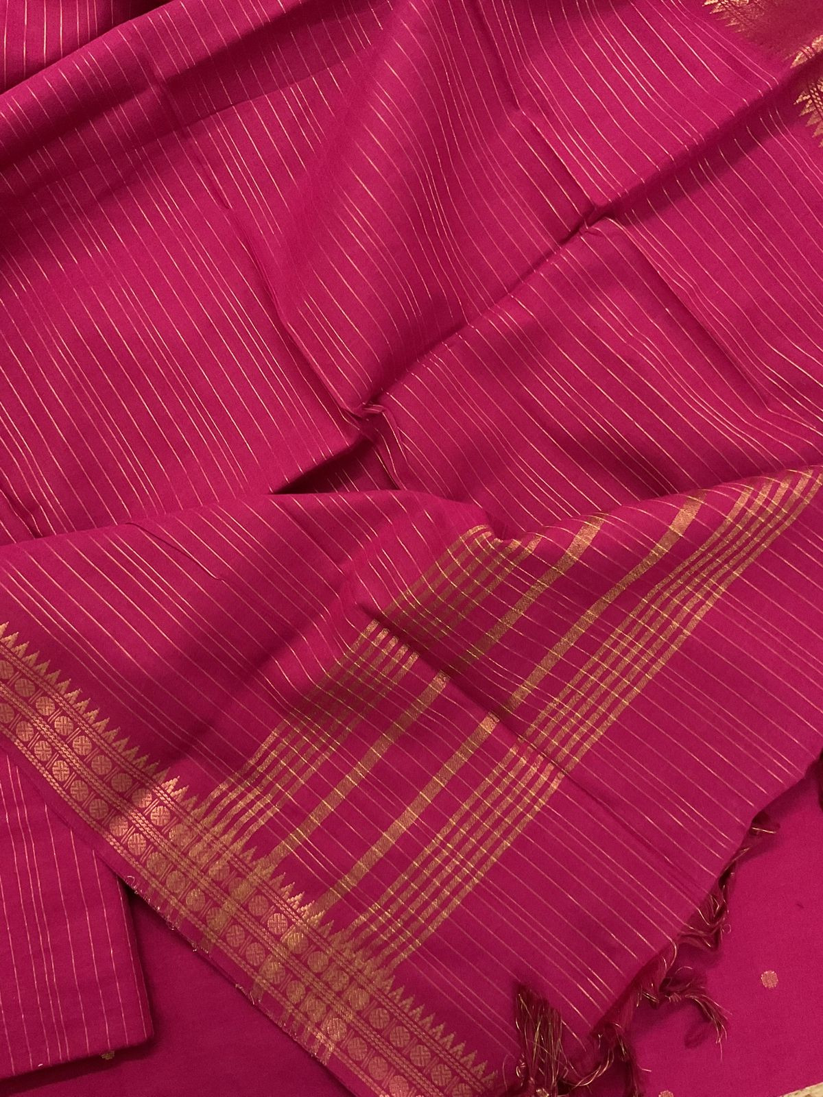 Pure Handloom Cotton Self Weaved Embroidered Suit - Pink