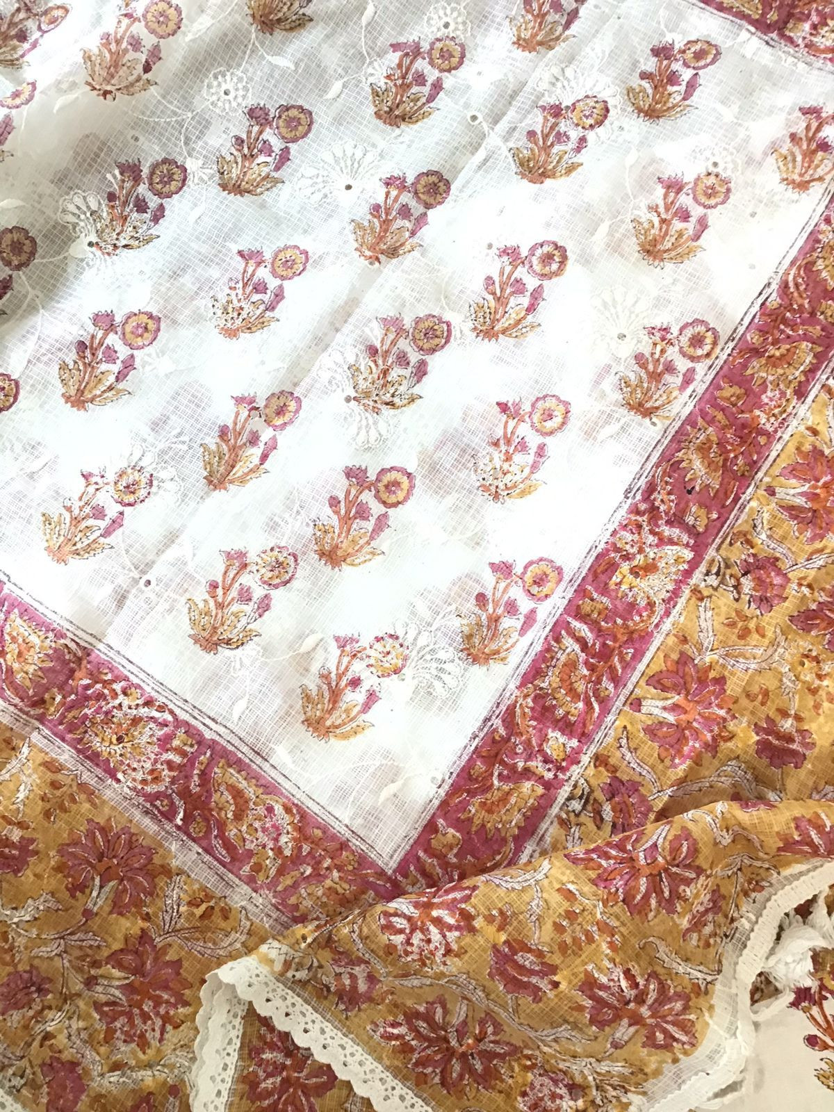 Pure Cotton Printed Embroidered Suit - White