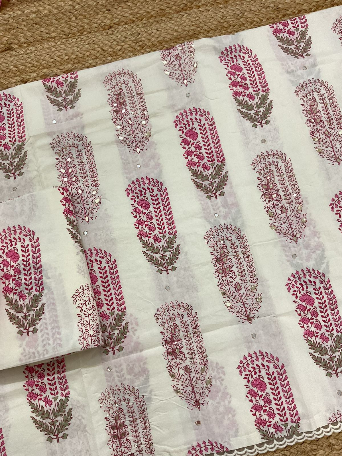 Pure Cotton Printed Embroidered Suit - Off White