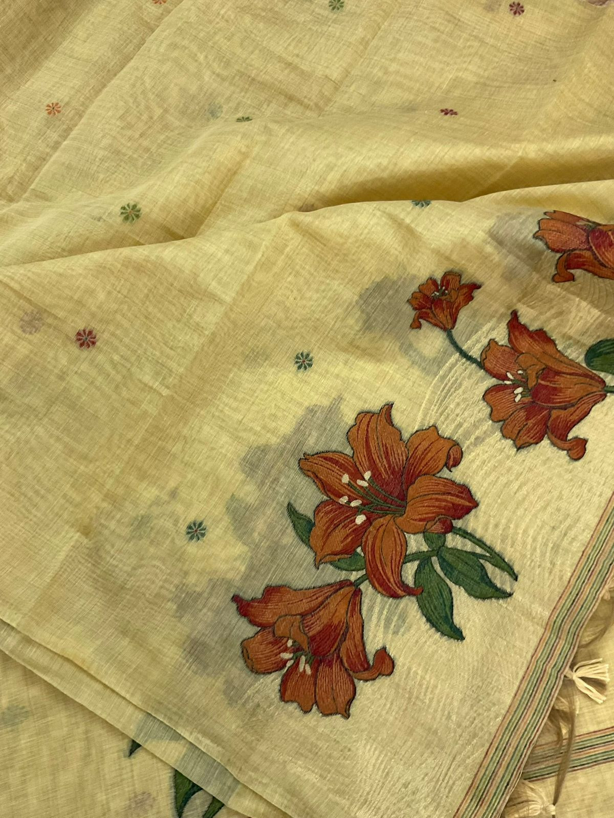 Soft Slub Chanderi Jamdani Weaved Embroidered Suit - Yellow