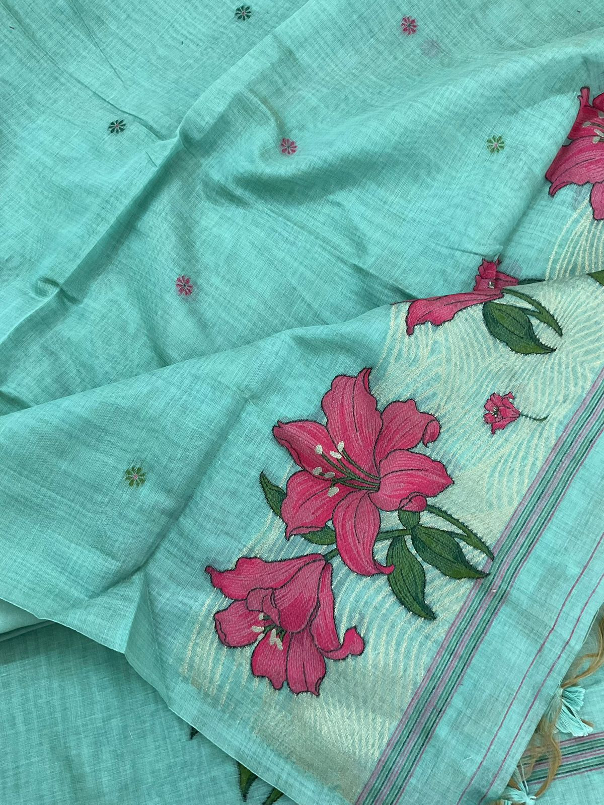 Soft Slub Chanderi Jamdani Weaved Embroidered Suit - Blue