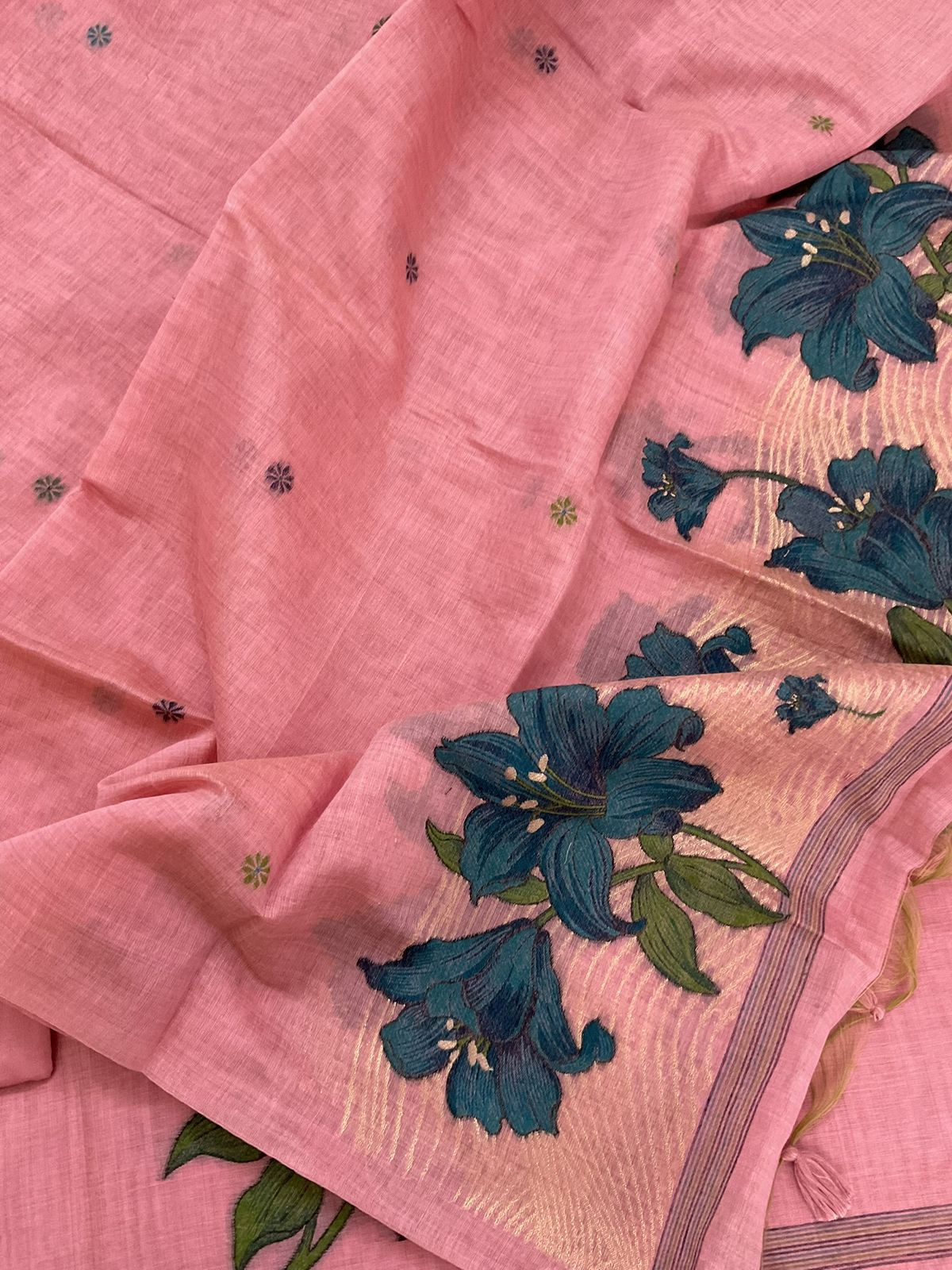 Soft Slub Chanderi Jamdani Weaved Embroidered Suit - Pink