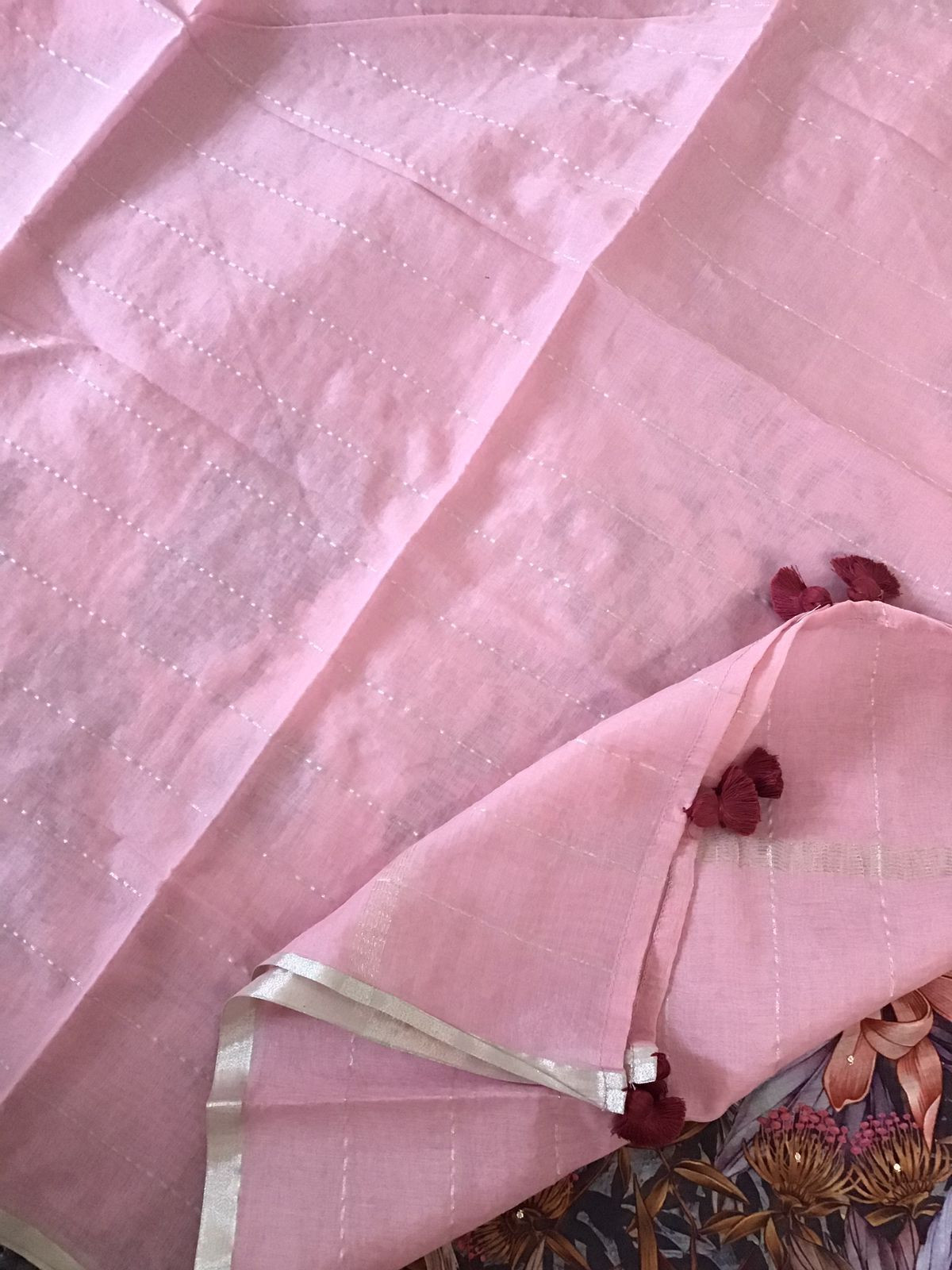 Pure Chanderi Printed Embroidered Suit - Pink