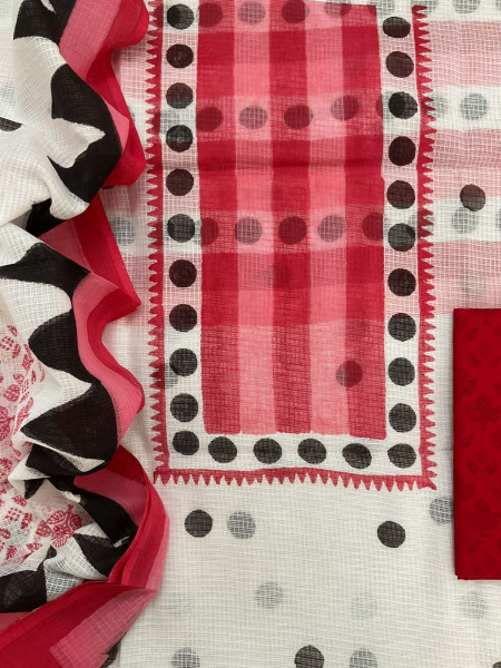 Image of Pure Kota Cotton Printed Suit - White