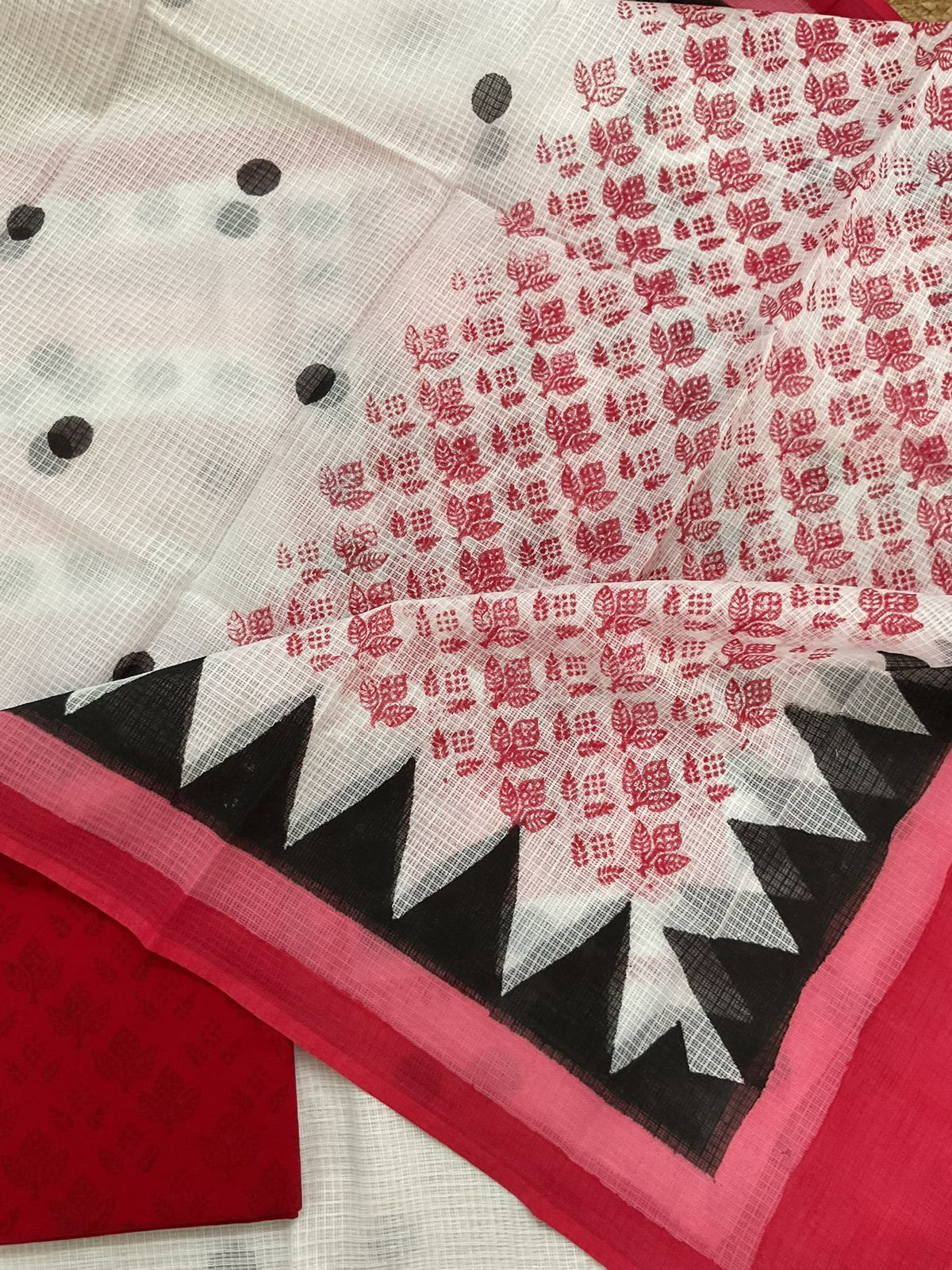 Pure Kota Cotton Printed Suit - White